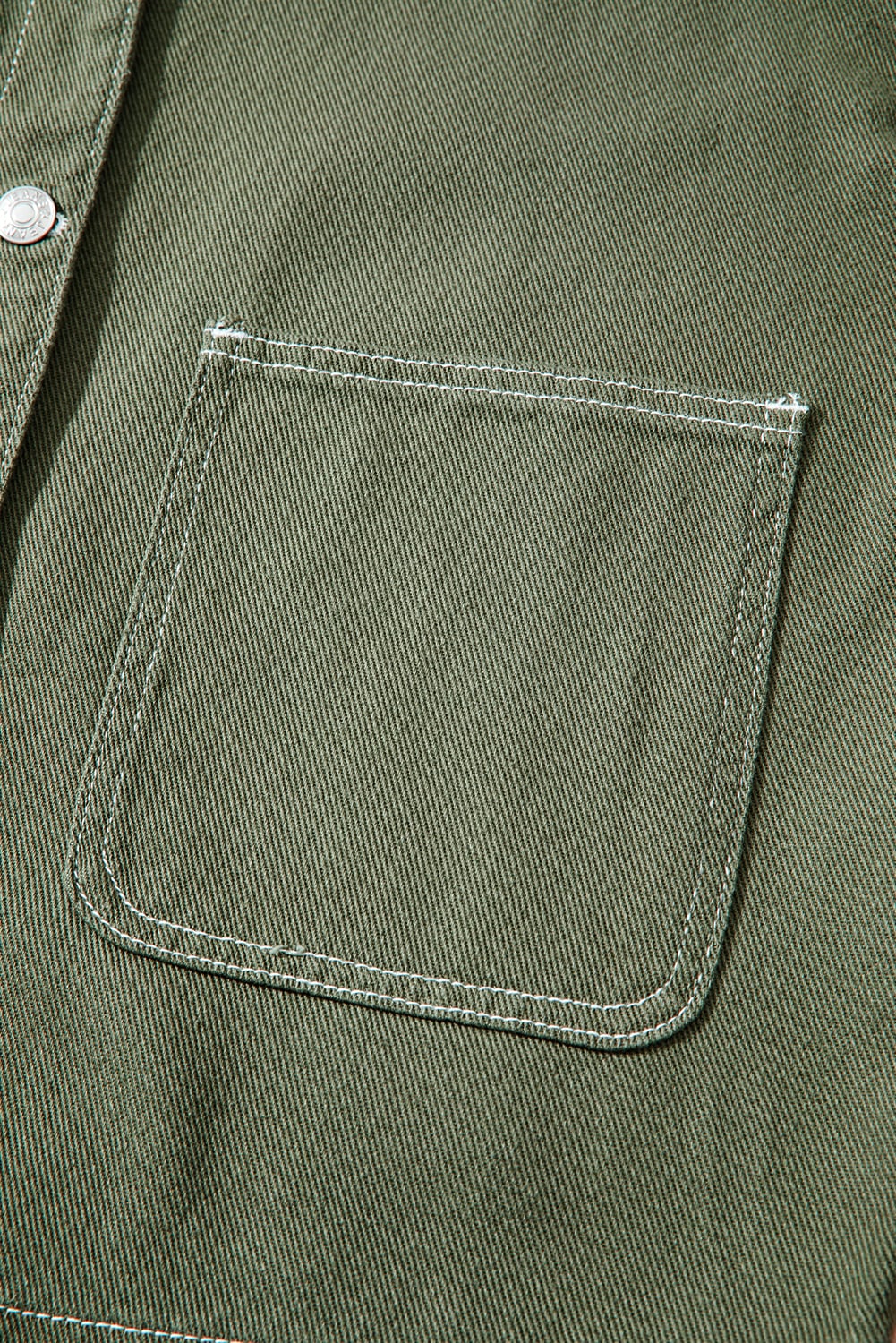 Smoke Green Patched Pocket Collared Button Front Boyfriend Denim Jacket
