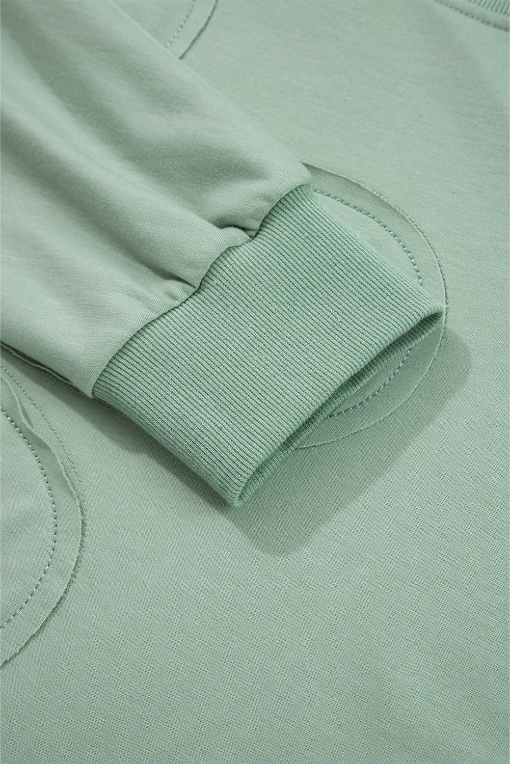 Smoke Green Raw Edge Flower Patch Drop Shoulder Casual Top