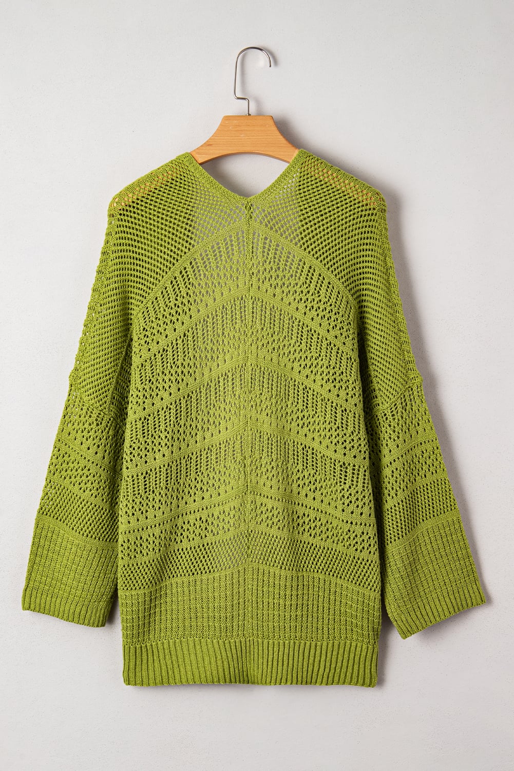 Spinach Green Oversize Crochet Knit Open Cardigan