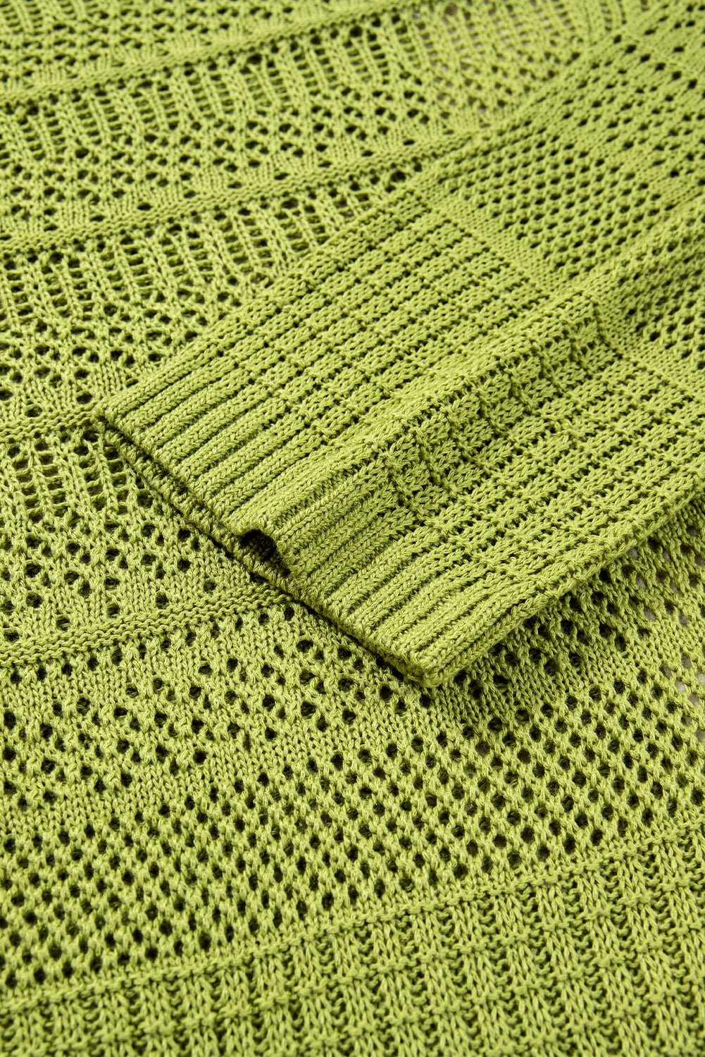 Spinach Green Oversize Crochet Knit Open Cardigan