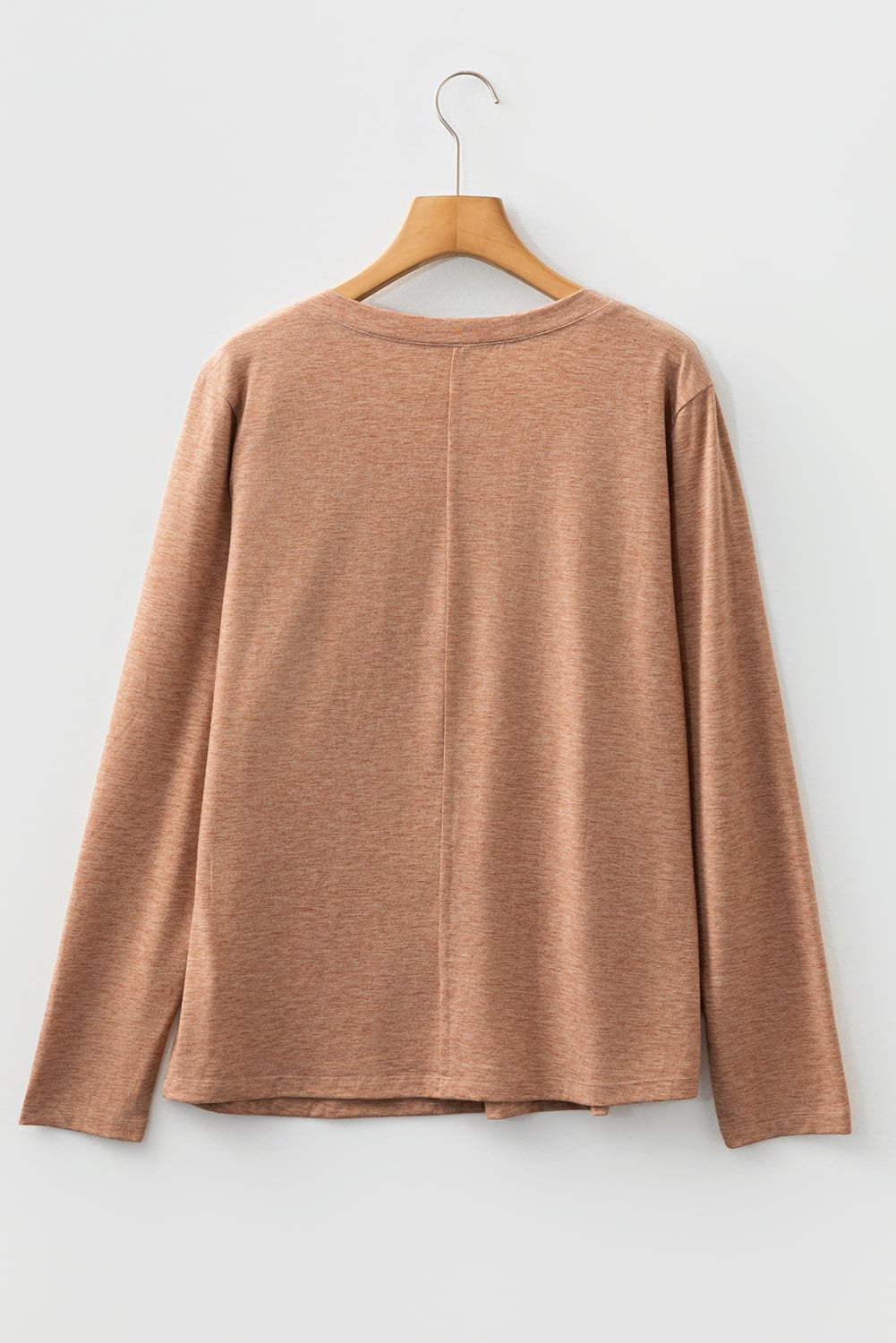 Straw Yellow Floral Patchwork V Neck Long Sleeve T Shirt