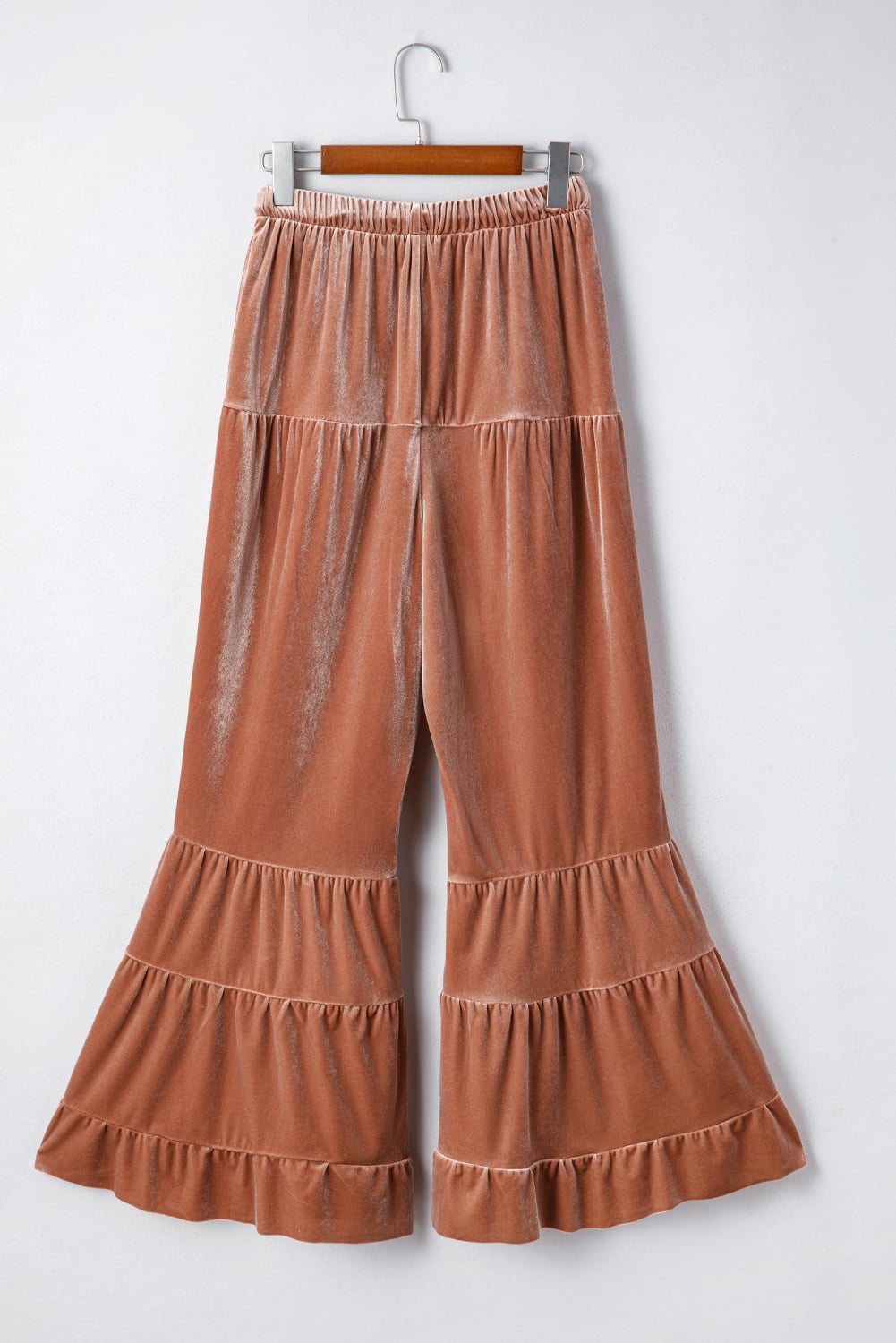 Straw Yellow Mineral Wash Lace-up High Waist Tiered Bell Bottom Pants