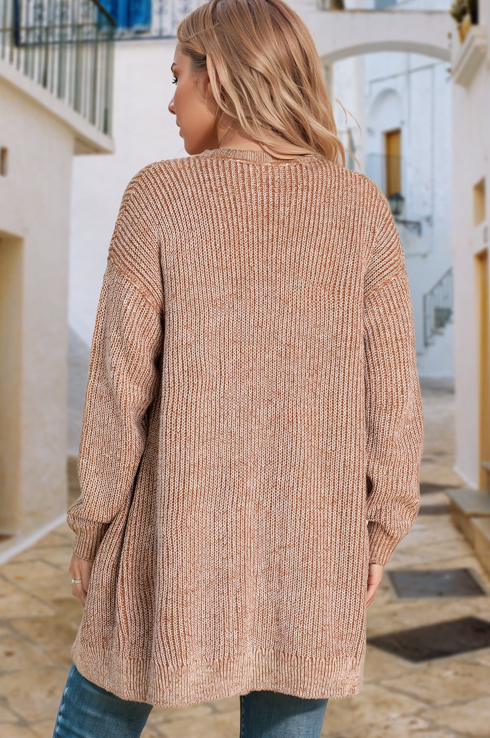 Straw Yellow Solid Open Knit Cardigan with Pockets