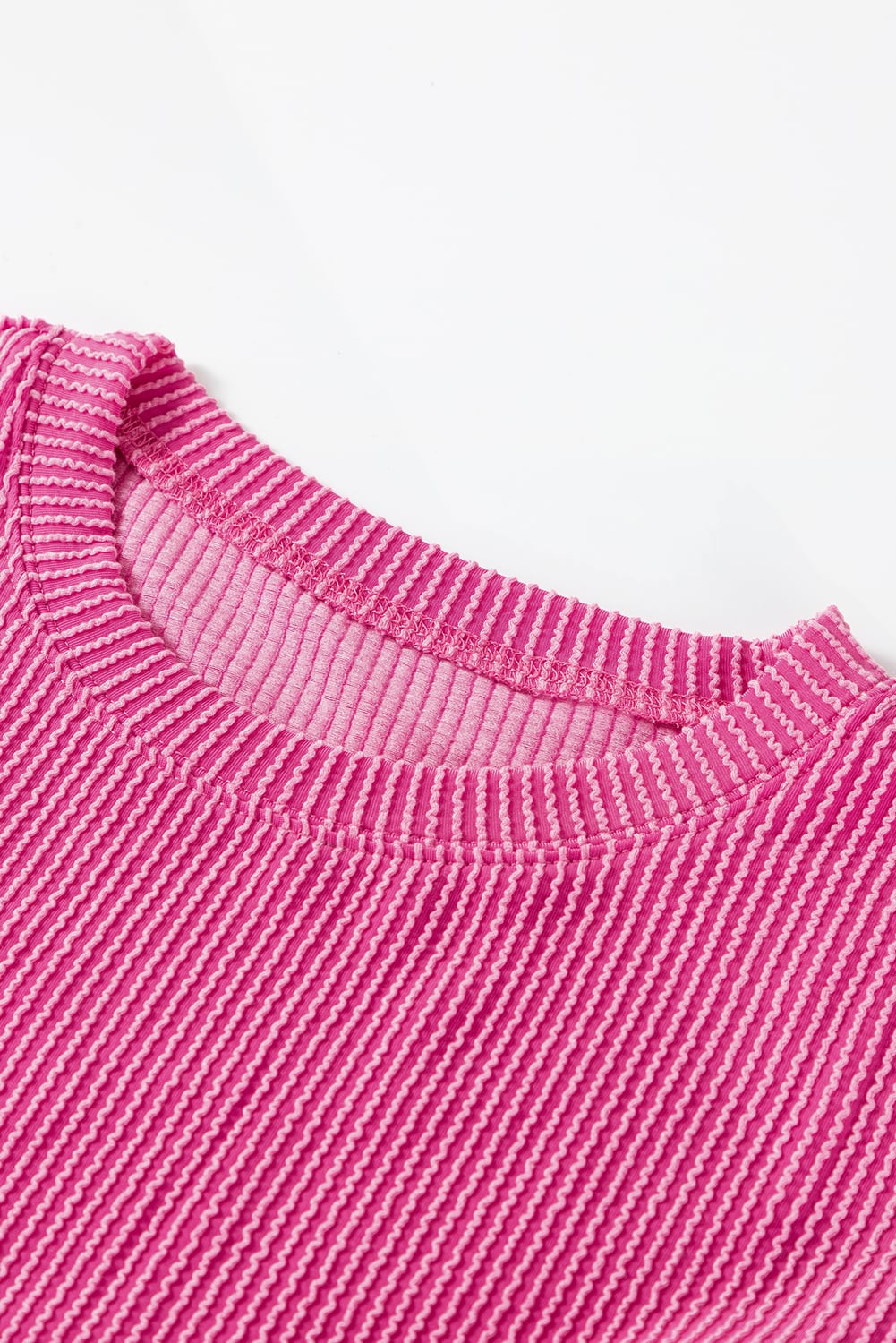 Strawberry Pink Corded Textured Long Sleeve Top and Shorts Set