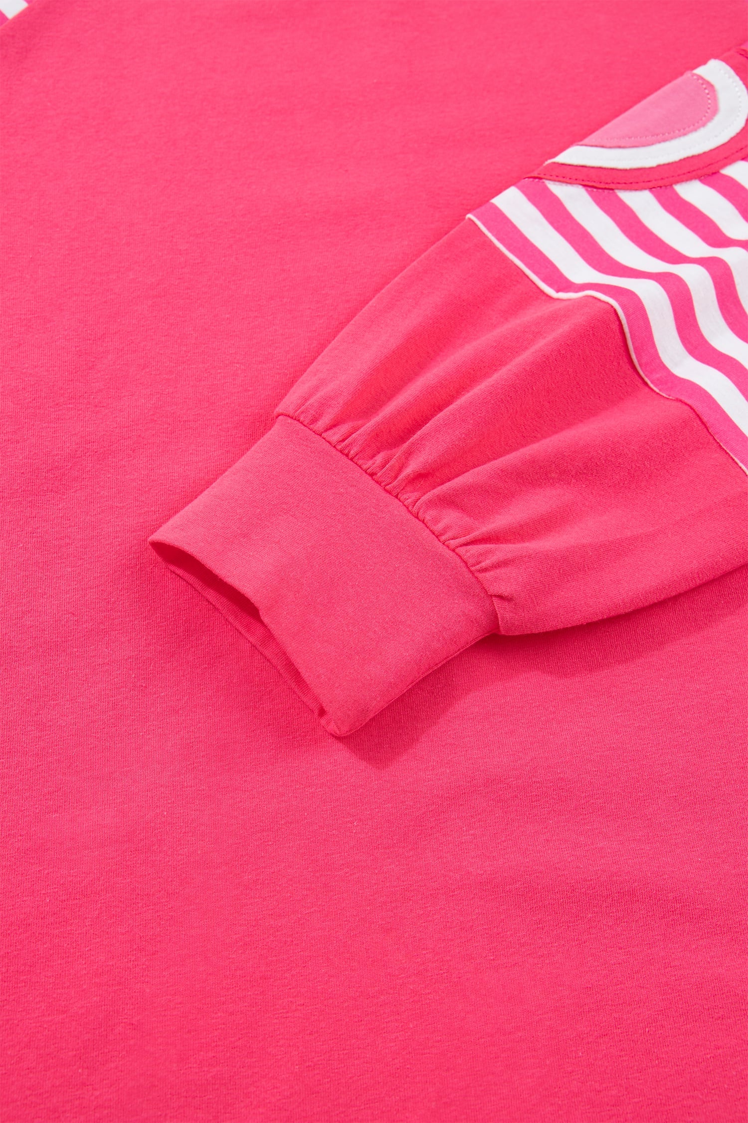 Strawberry Pink Heart Shape Striped Patchwork Long Sleeve Loose Top