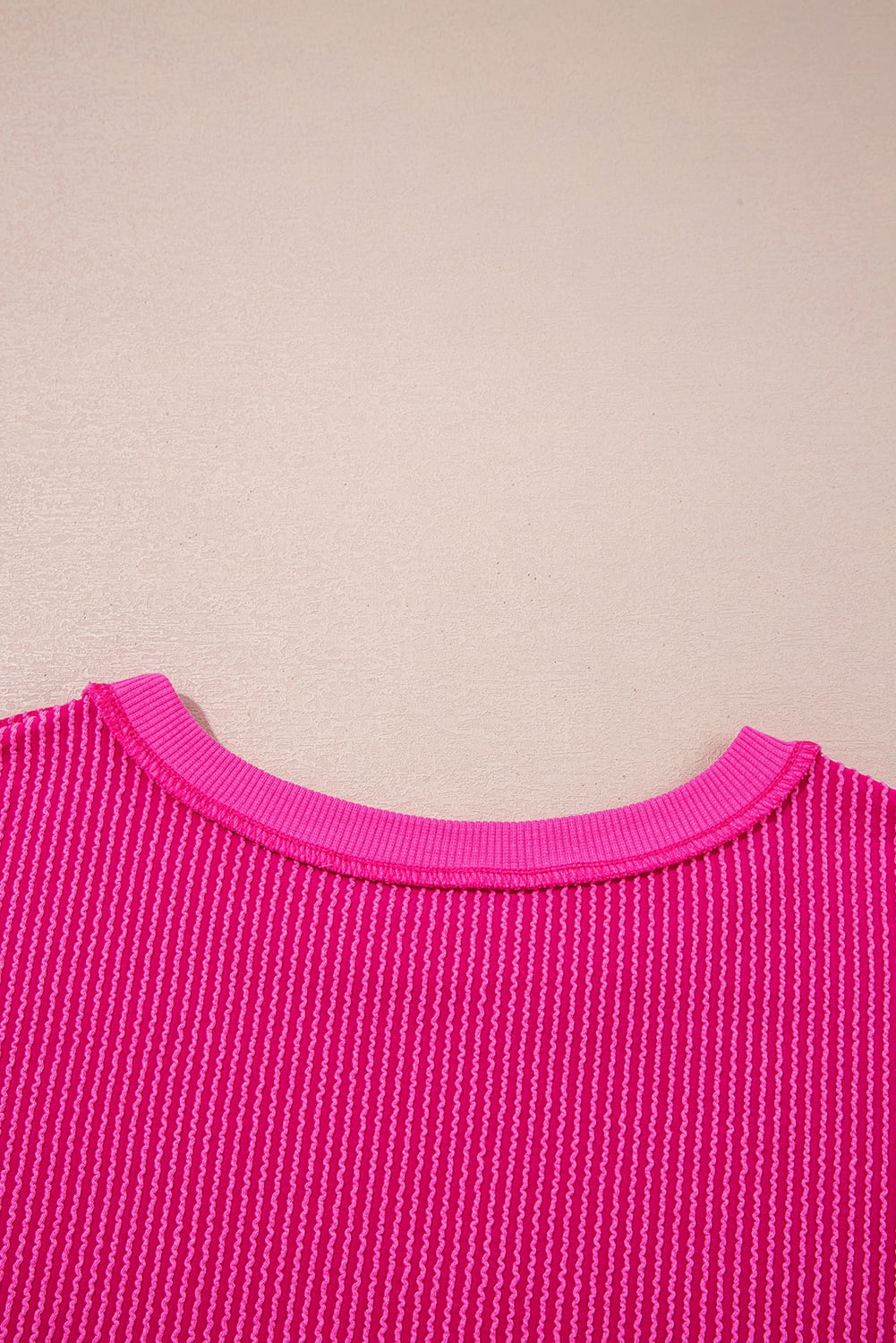 Strawberry Pink Twisted Rib Uneven Hem Drop Shoulder Loose Knit Top