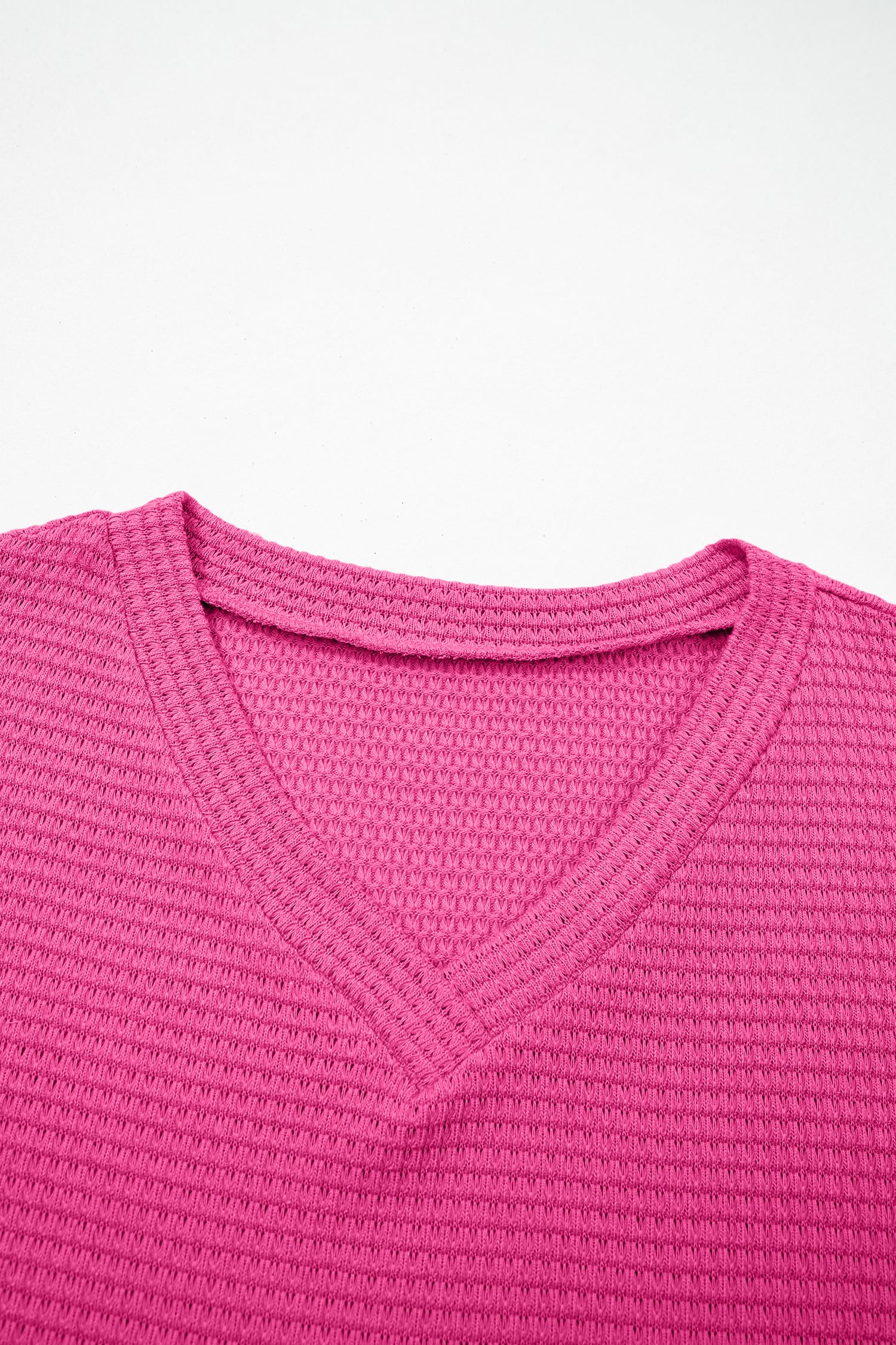 Strawberry Pink Waffle V Neck Short Sleeve Knit Top