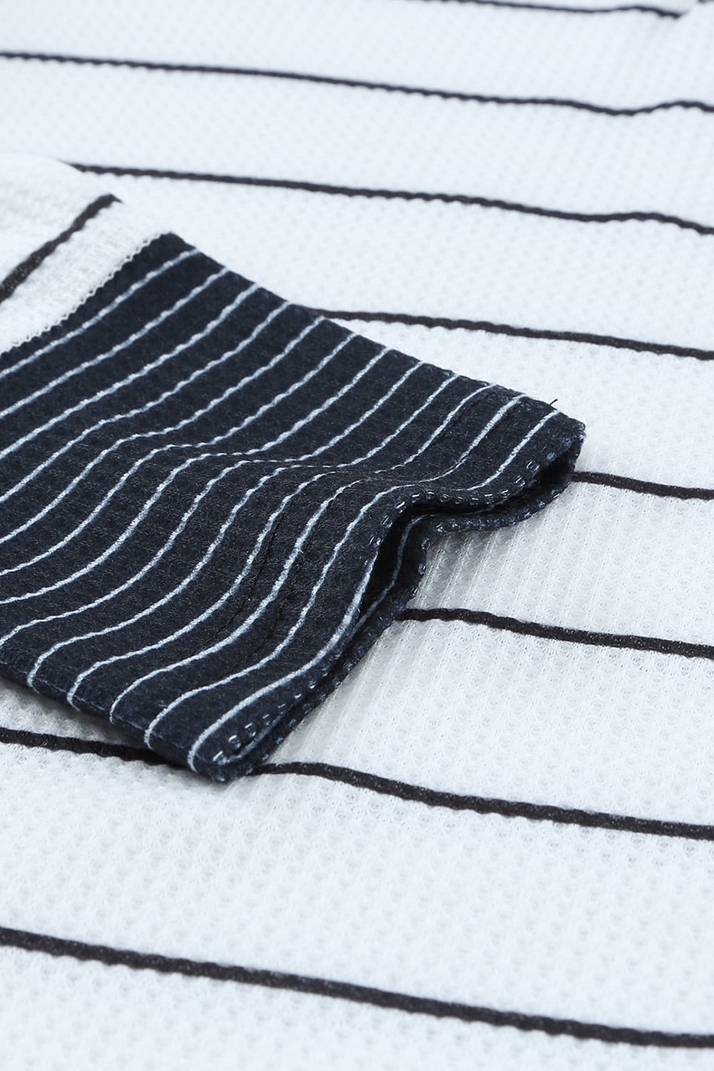 White Striped Buttoned Henley Waffle Knit Top