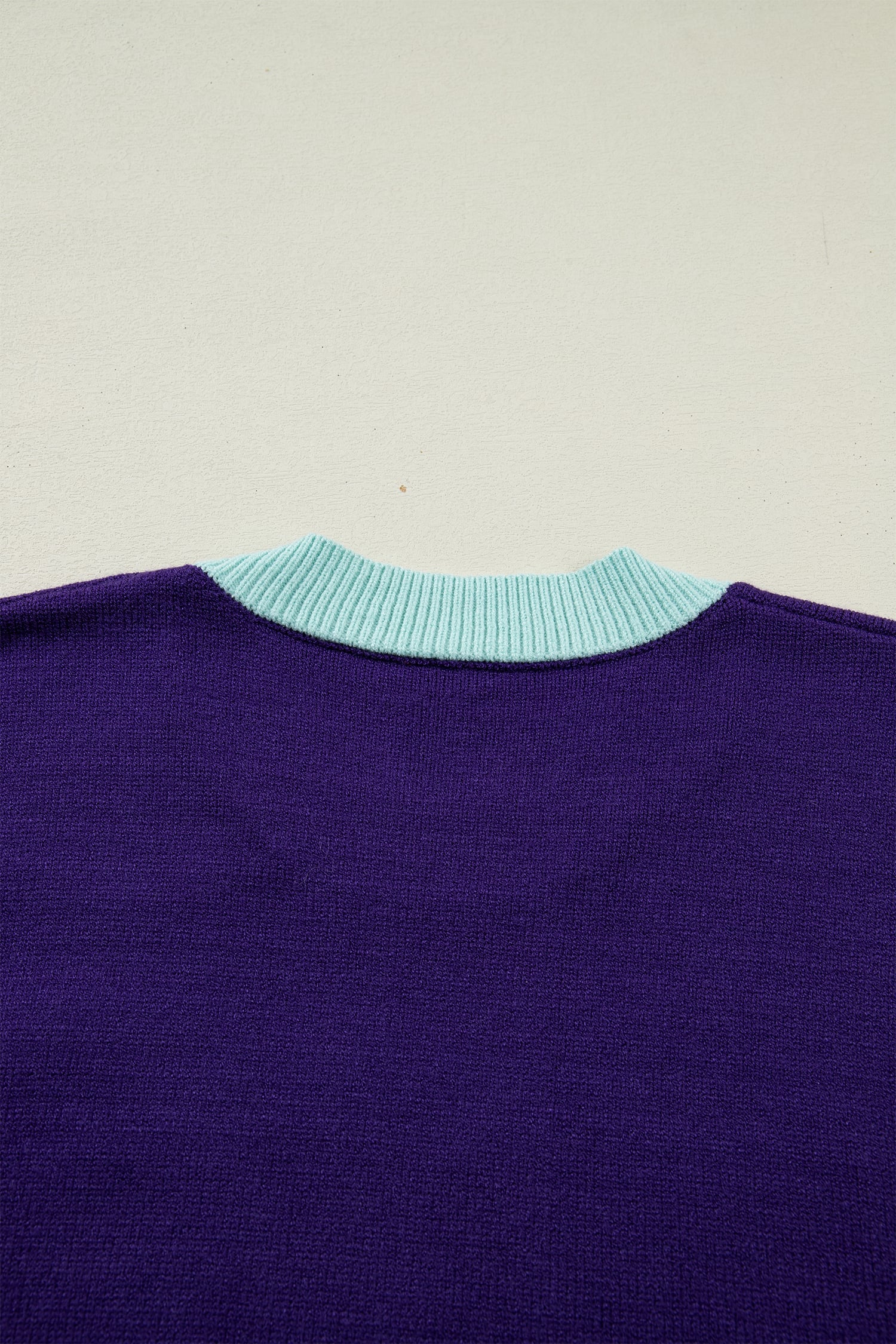 Tillandsia Purple Colorblock Patchwork Fuzzy Mardi Gras Graphic Sweater