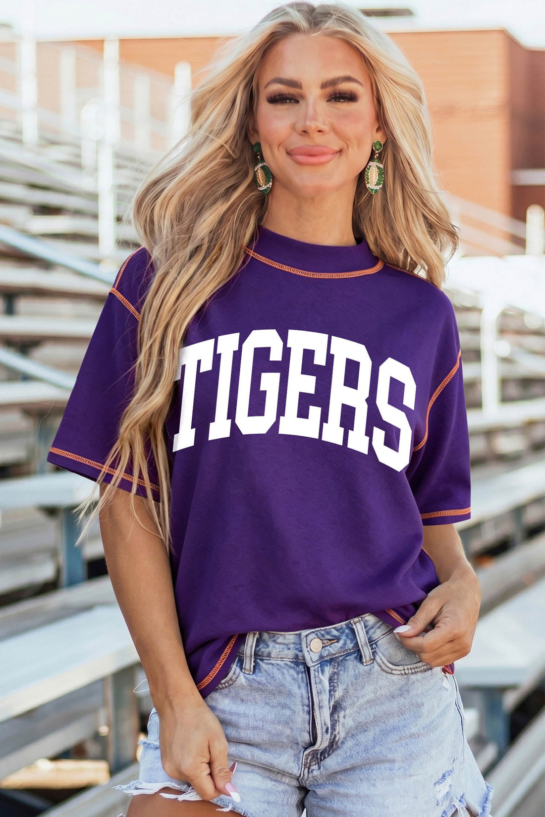 Tillandsia Purple LOUISIANA/ TIGERS Double Side Printed High Neck Reversible Casual Tee