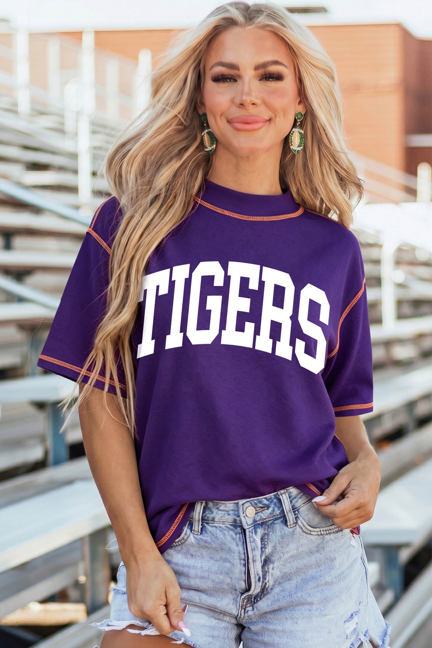 Tillandsia Purple LOUISIANA/ TIGERS Double Side Printed High Neck Reversible Casual Tee