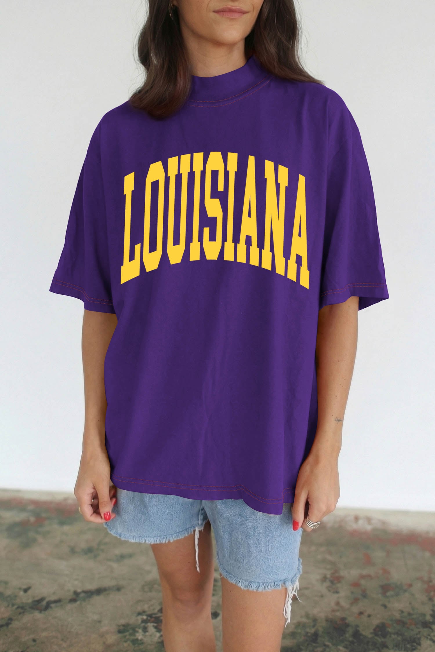 Tillandsia Purple LOUISIANA/ TIGERS Double Side Printed High Neck Reversible Casual Tee