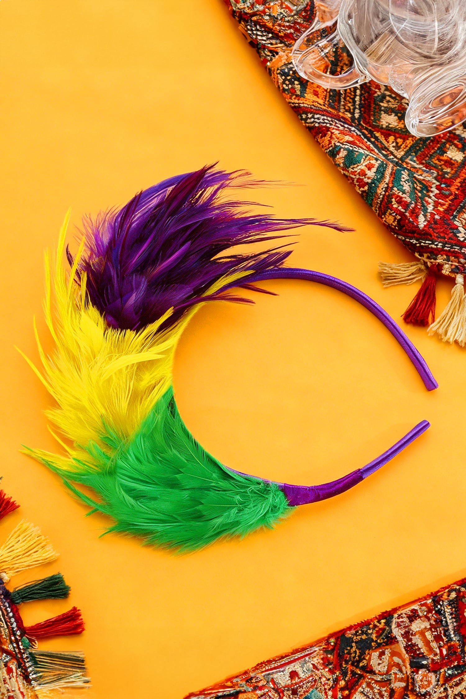 Tillandsia Purple Mardi Gras Tricolor Feather Plastic Headband