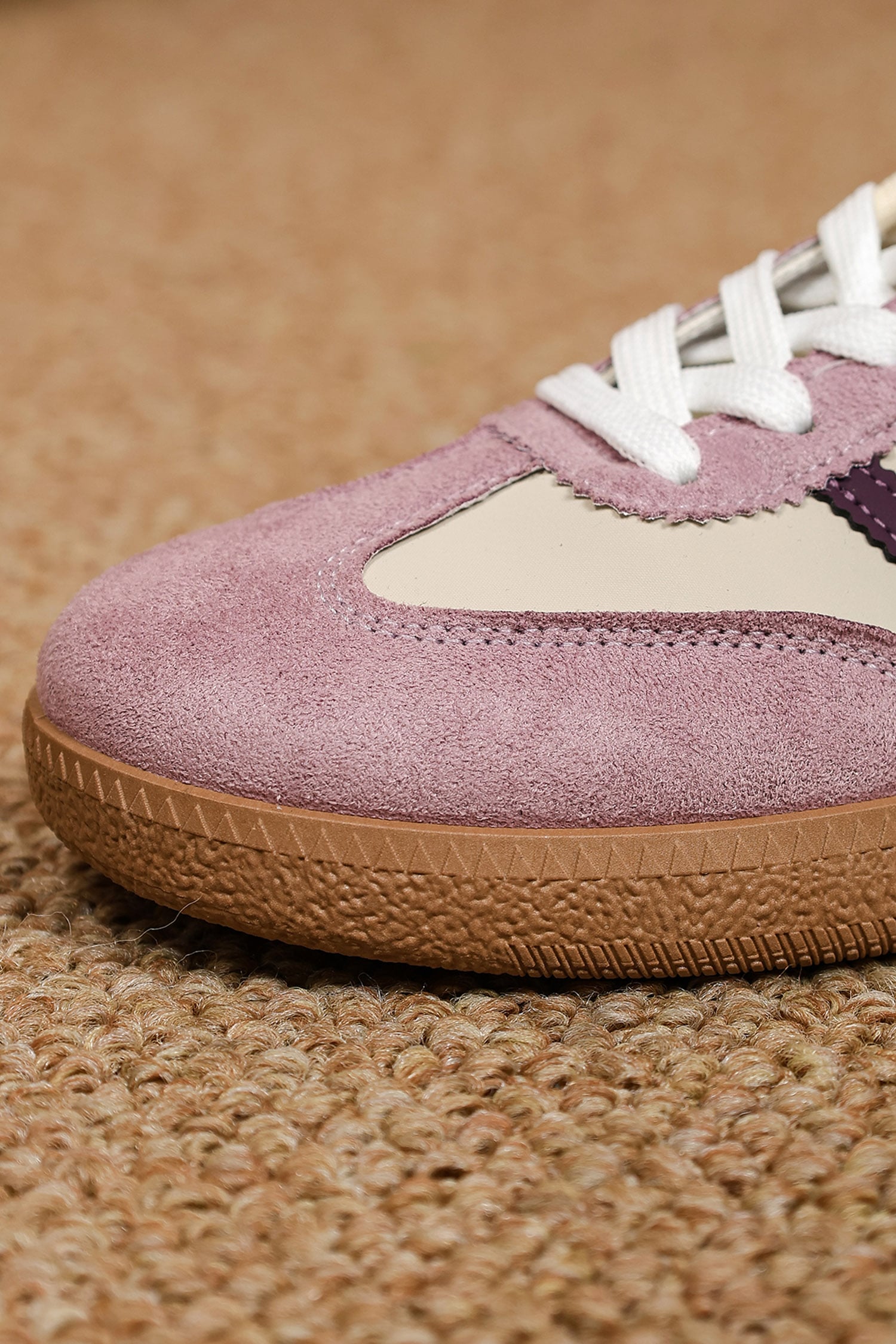 Tillandsia Purple PU Leather Color Block Varsity Lace Up Flat Shoes