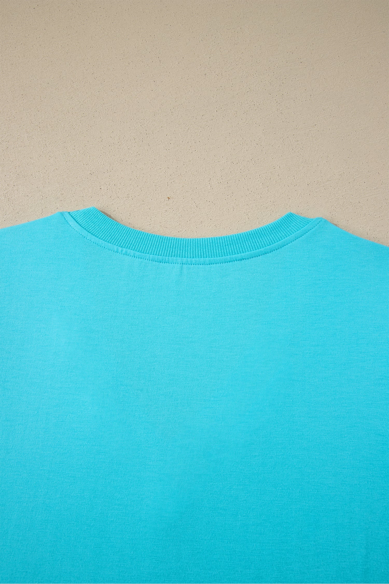 Turquoise Solid Color V Neck Short Puff Sleeve Blouse