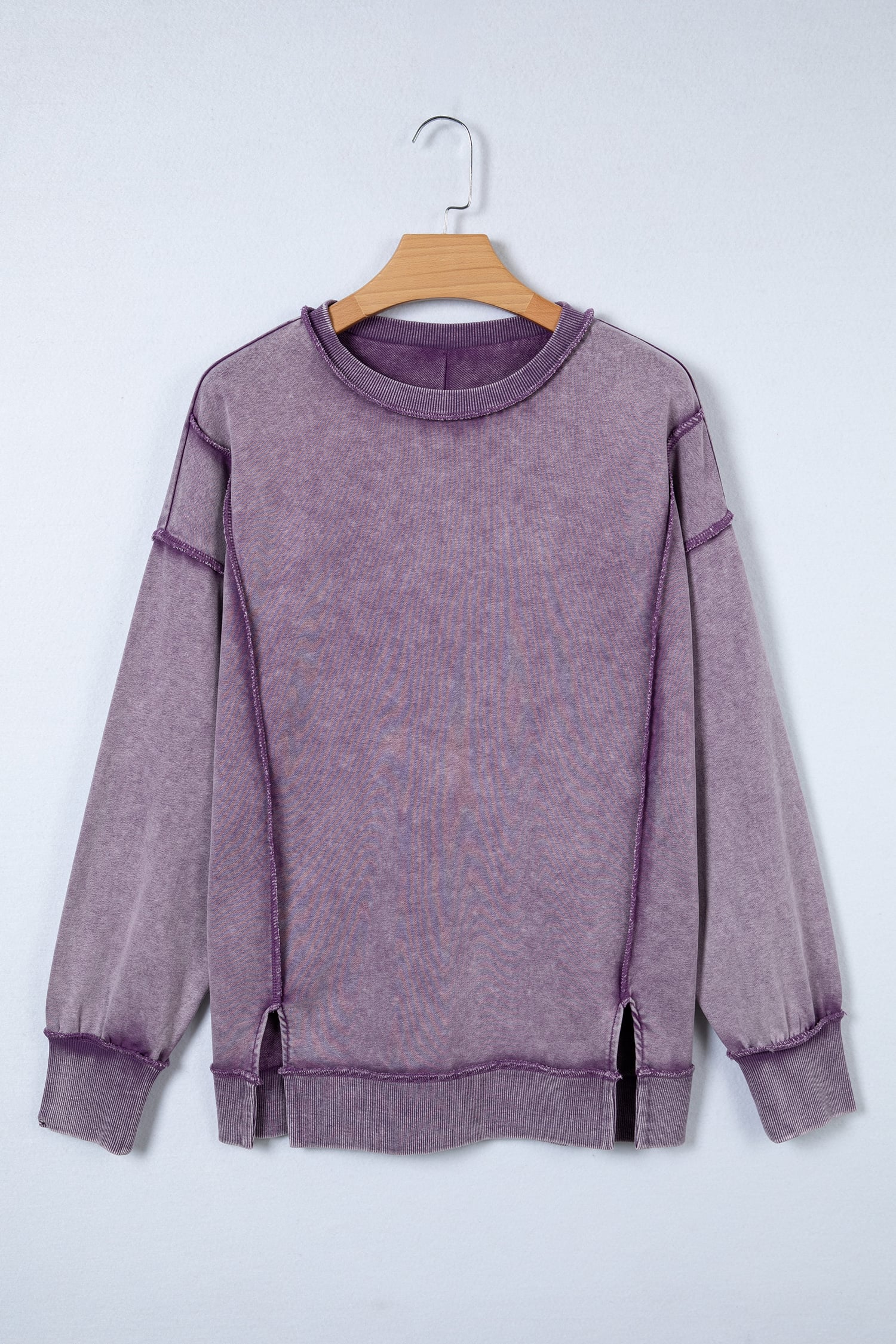 Valerian Mineral Wash Exposed Seam Side Slit Sweatshirt