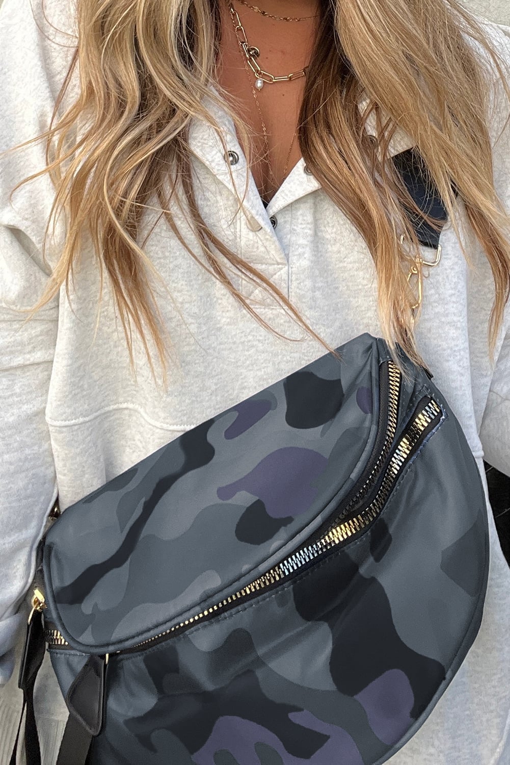 Vineyard Green Abstract/ Camouflage/ Polka Dot/ Leopard Print Double Zip Fashion Crossbody Bag
