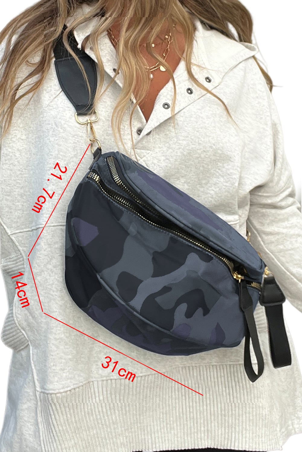 Vineyard Green Abstract/ Camouflage/ Polka Dot/ Leopard Print Double Zip Fashion Crossbody Bag