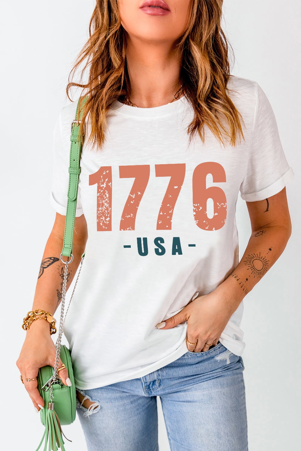 White 1776 USA Vintage Graphic T Shirt