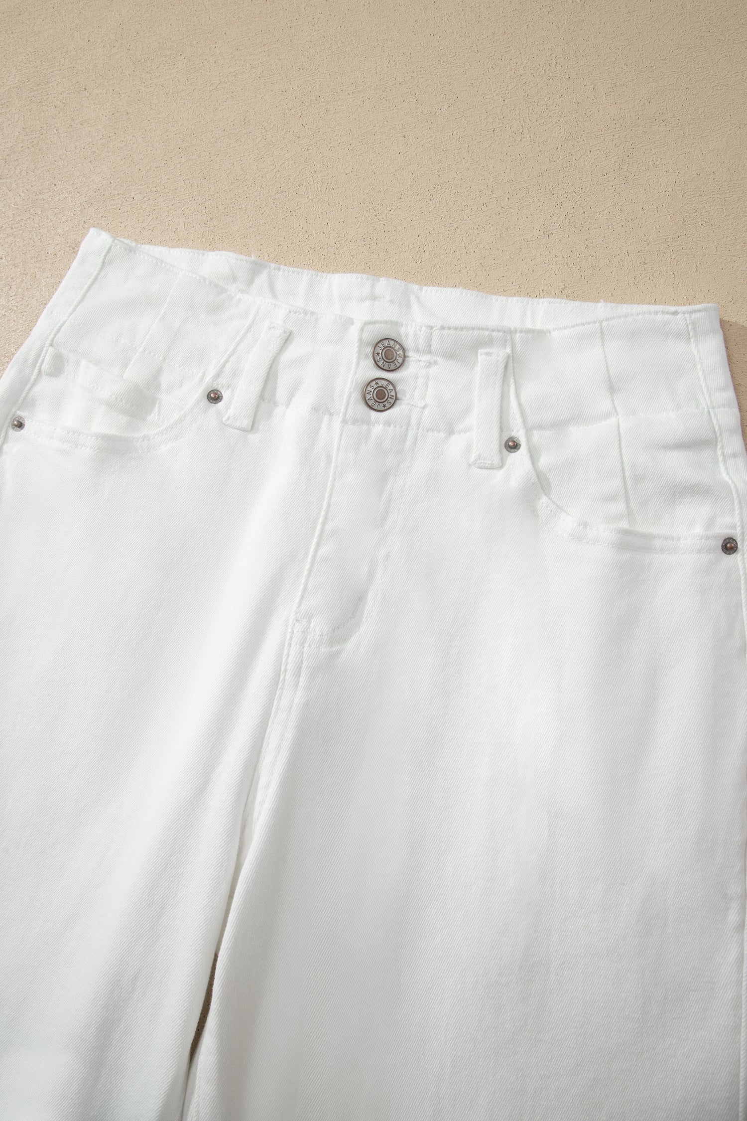 White 2-Button High Waist Wide Leg Jeans