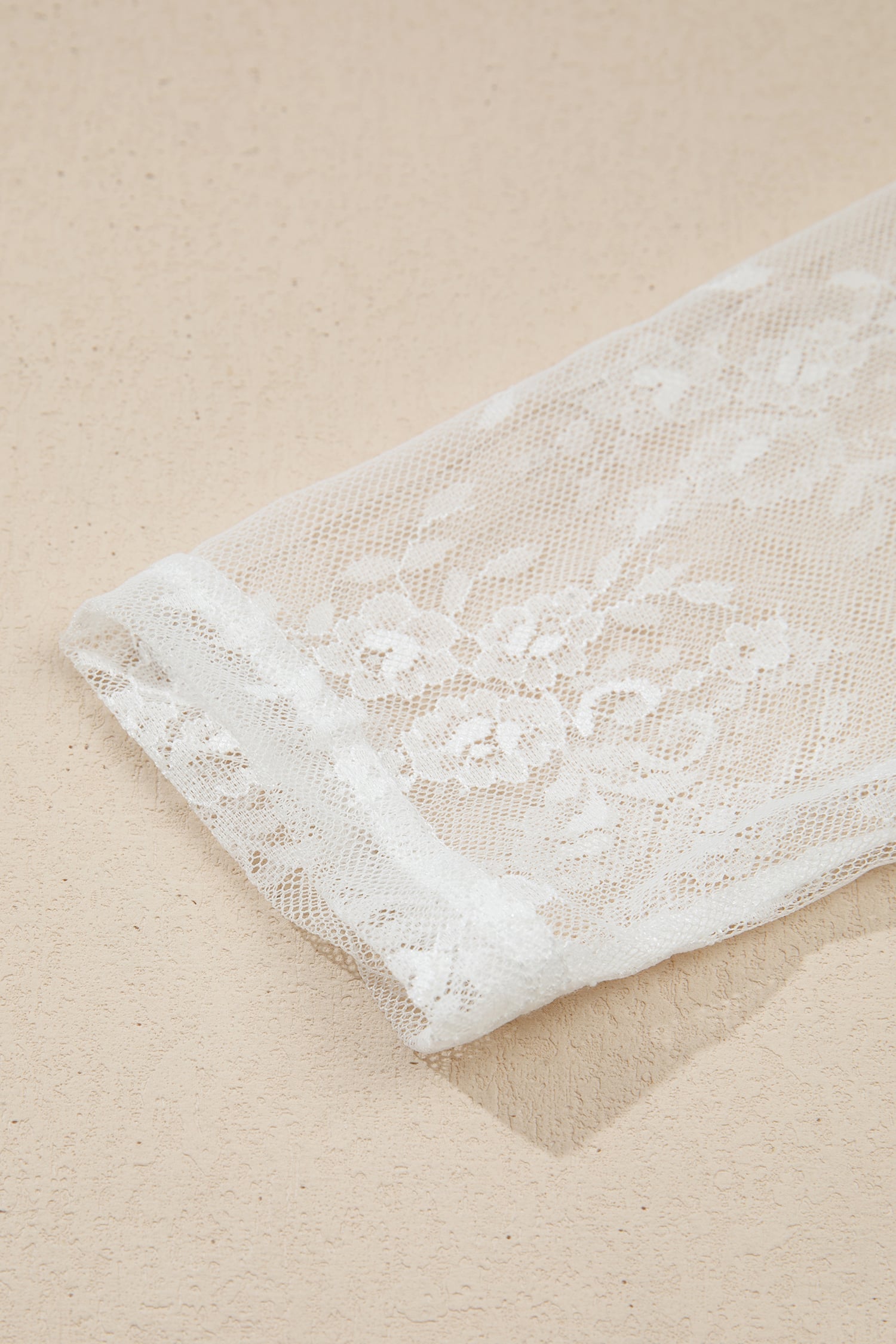 White 2pcs Sheer Floral Lace Ruffle Tiered Patchwork Blouse