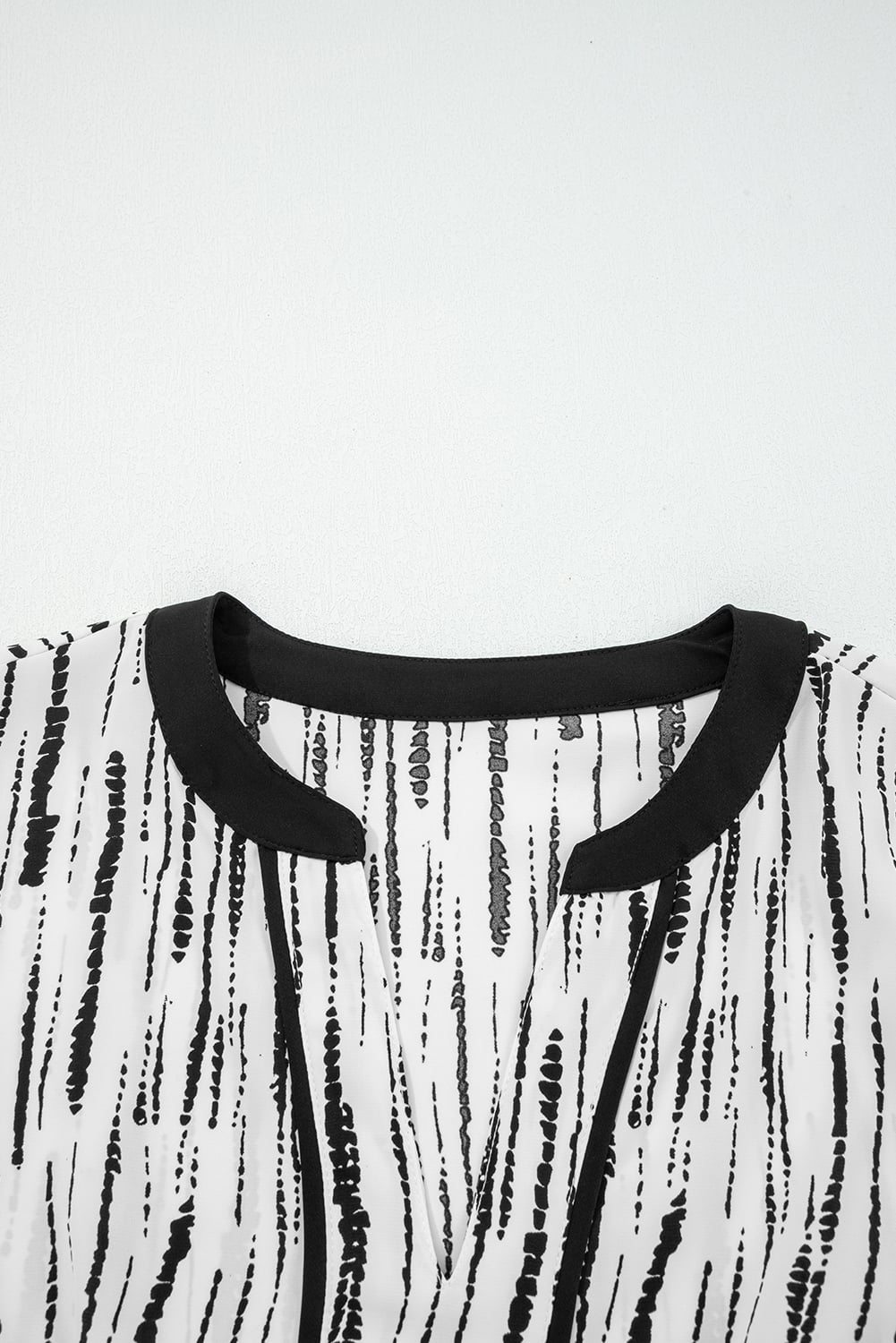 White Abstract Printed V Neck Fall Blouse