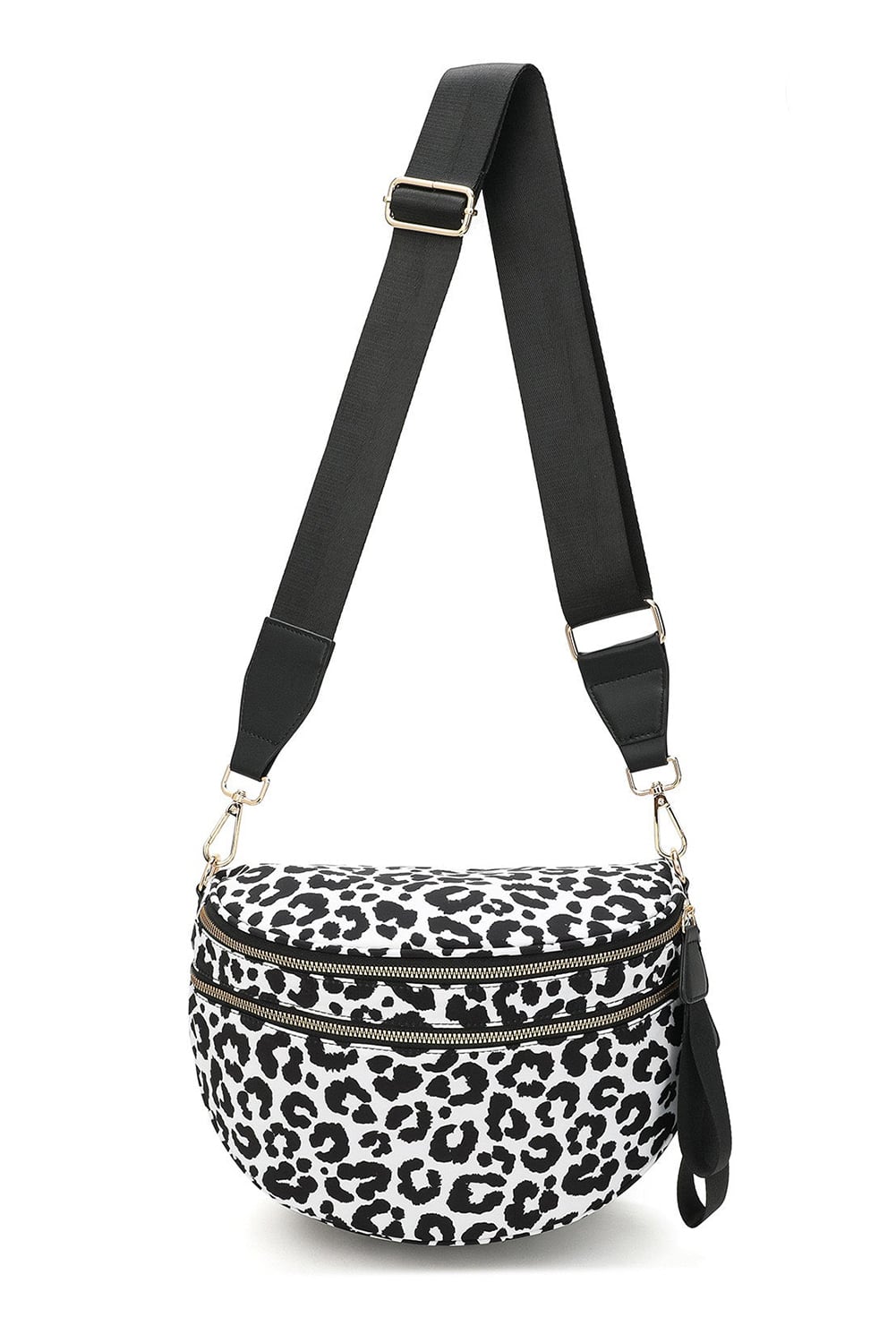 White Animal Spots Print Wide Strap Large Crossbody Bag