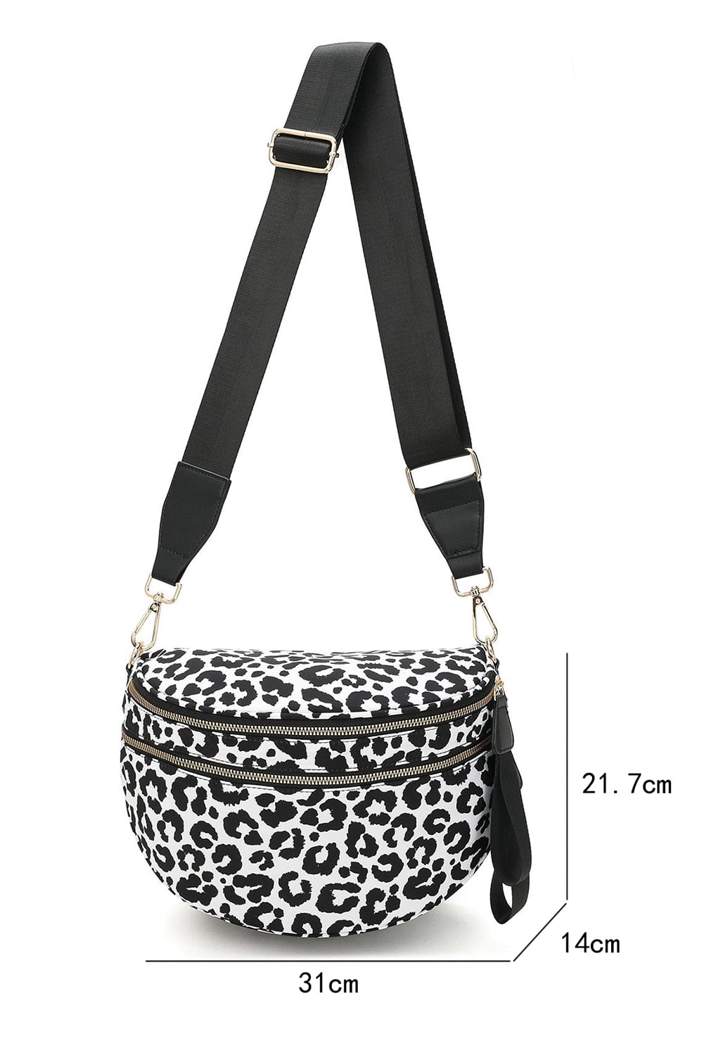 White Animal Spots Print Wide Strap Large Crossbody Bag