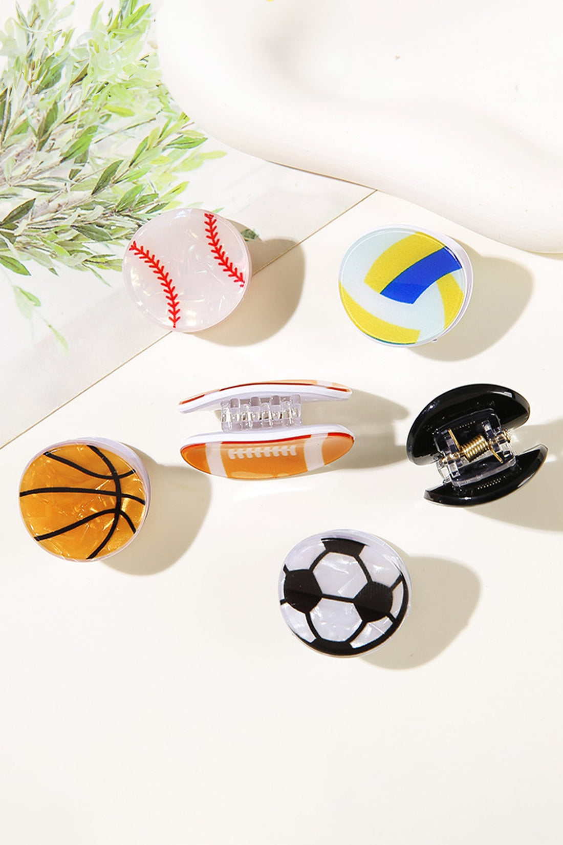 White Baseball Pattern Hair Claw Clip