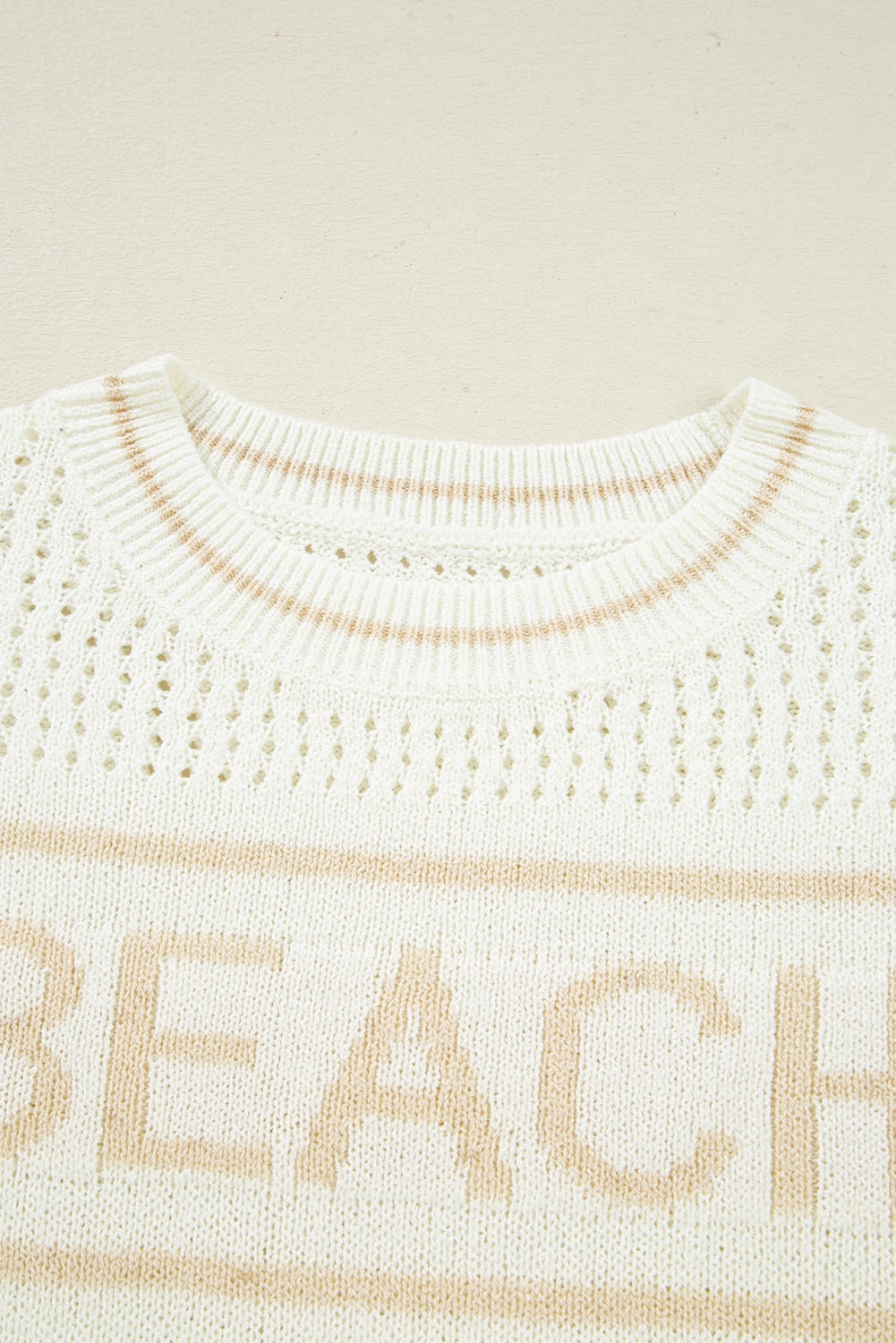 White BEACH Hollow Out Knitted Lightweight Dolman Sweater