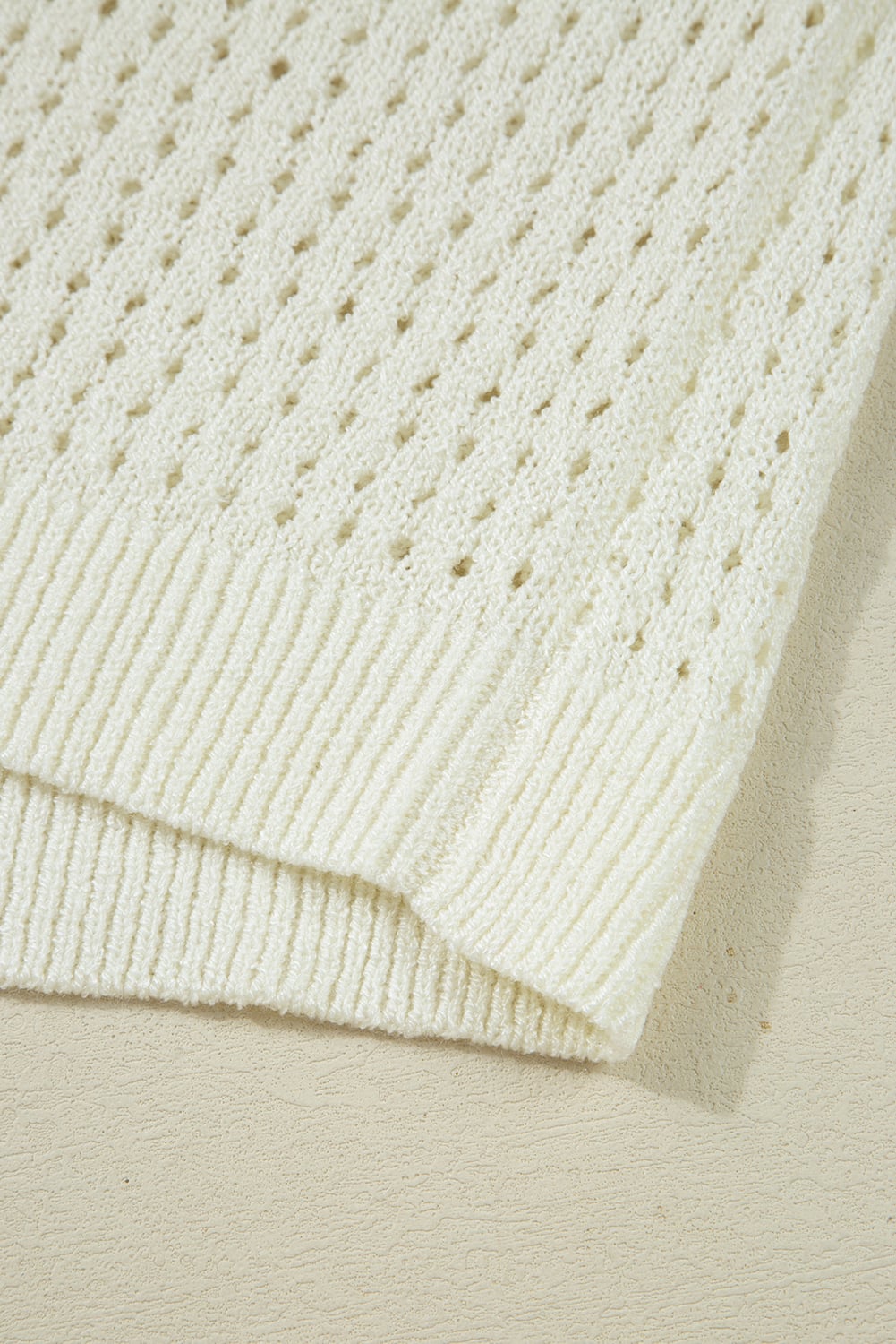 White BEACH Hollow Out Knitted Lightweight Dolman Sweater