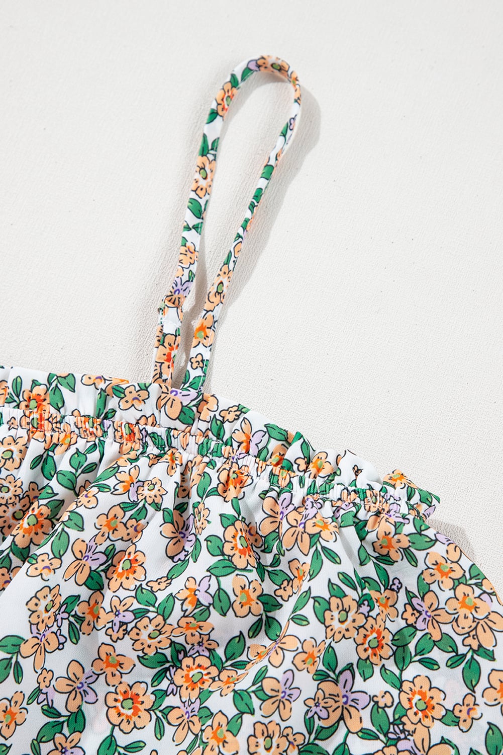 White Boho Floral Spaghetti Strap Ruffle Summer Tank Top