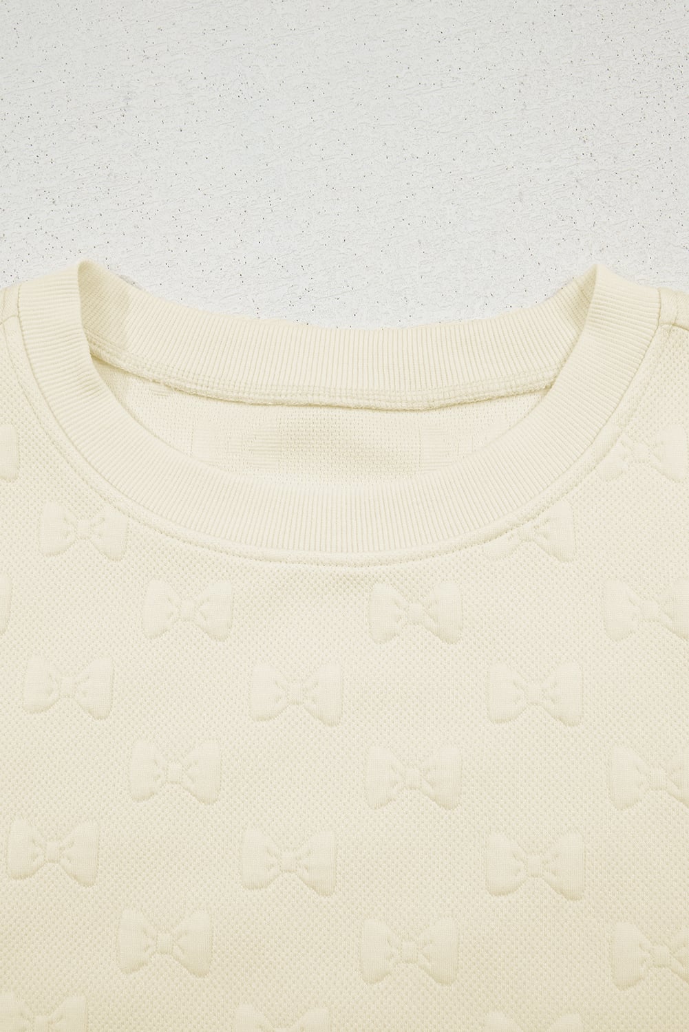 White Bow Jacquard Ruffle Sleeve Short 2pcs Outfit
