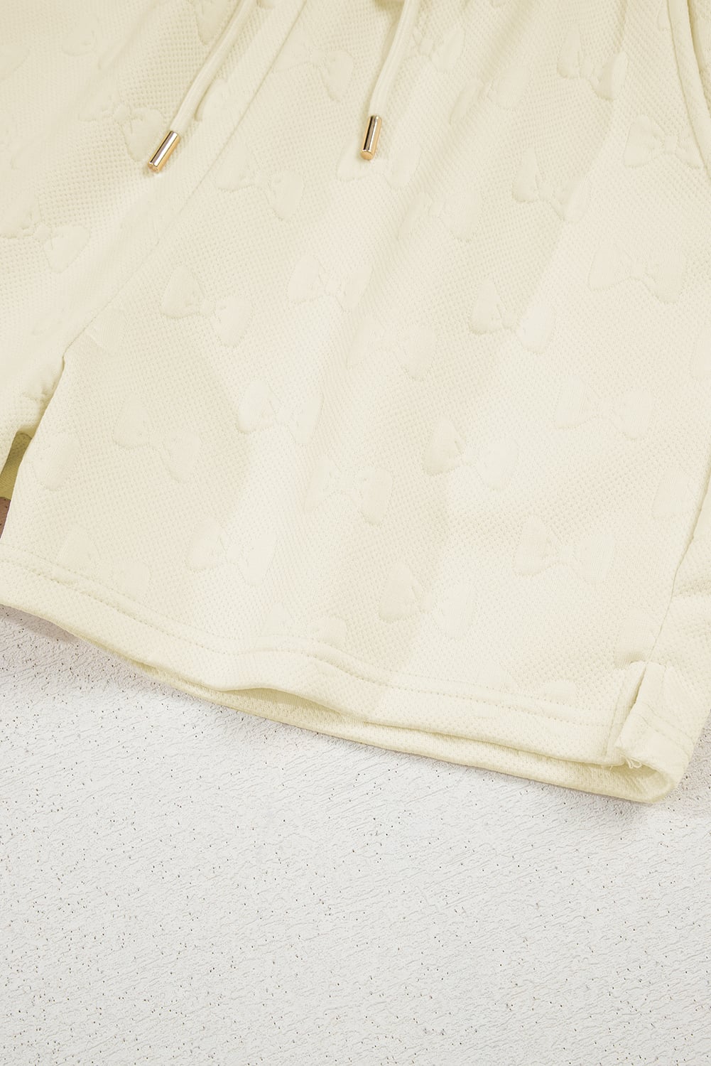 White Bow Jacquard Ruffle Sleeve Short 2pcs Outfit