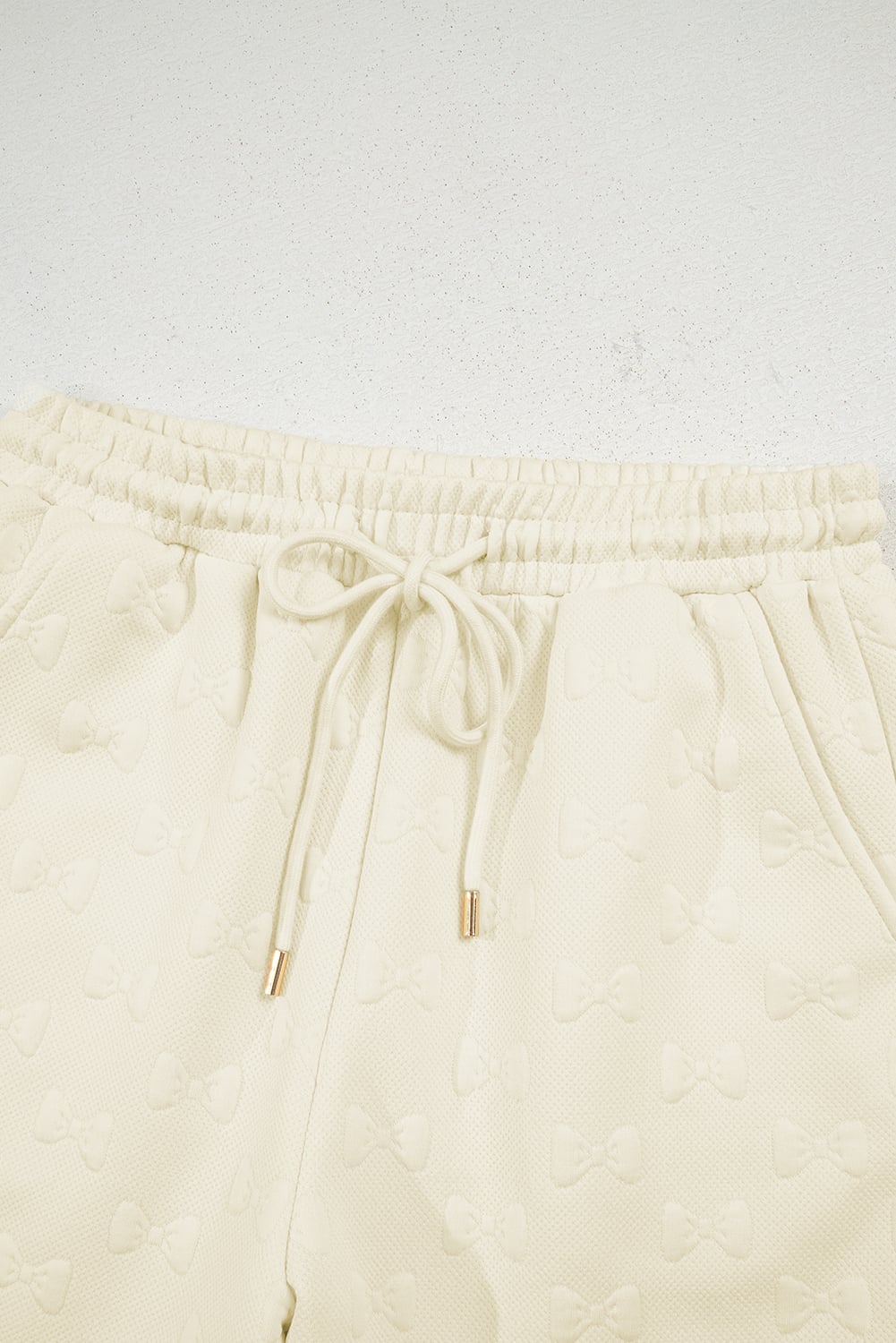 White Bow Jacquard Ruffle Sleeve Short 2pcs Outfit