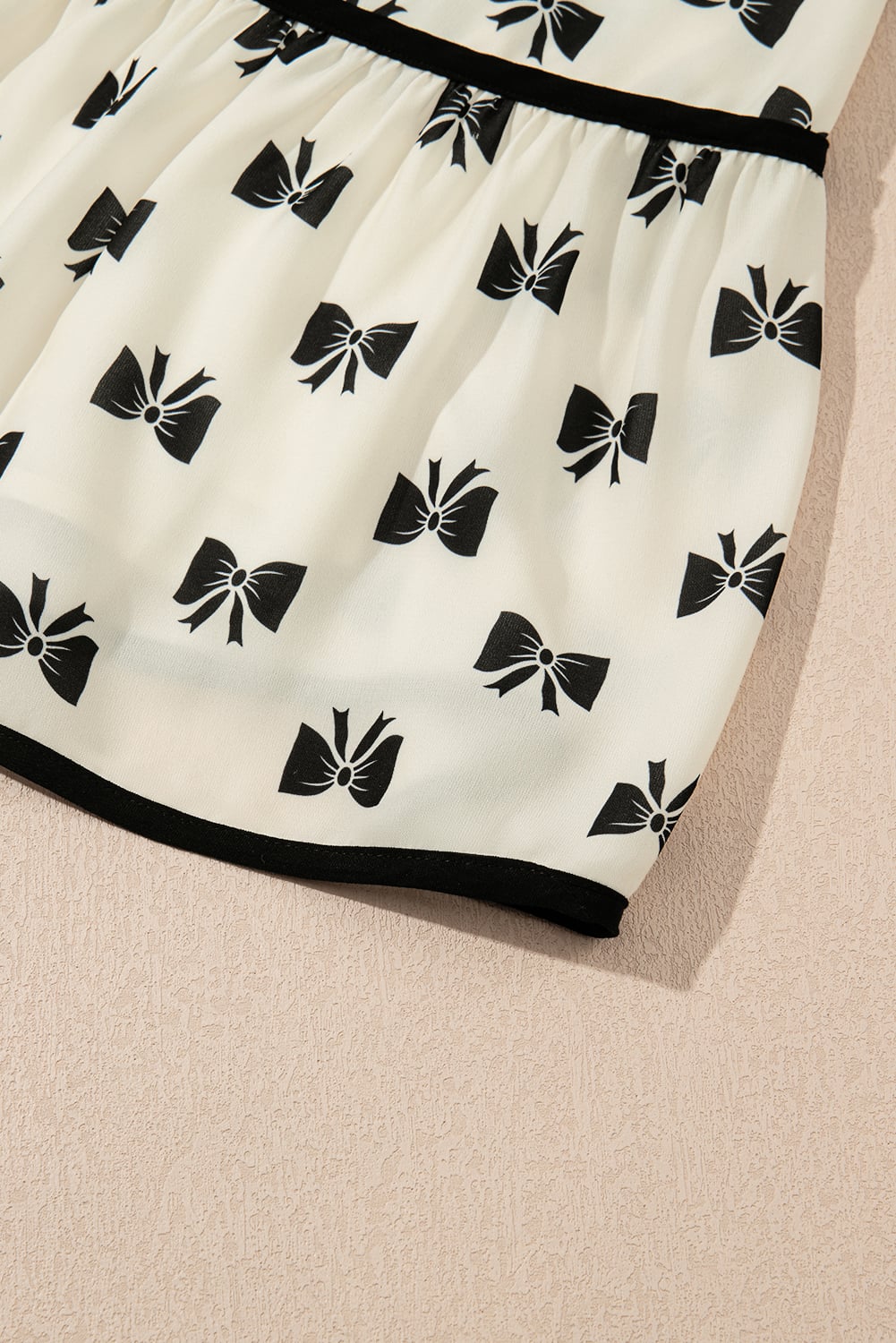 White Bow Knot Color Contrast Trim Knotted Shoulder Mini Dress