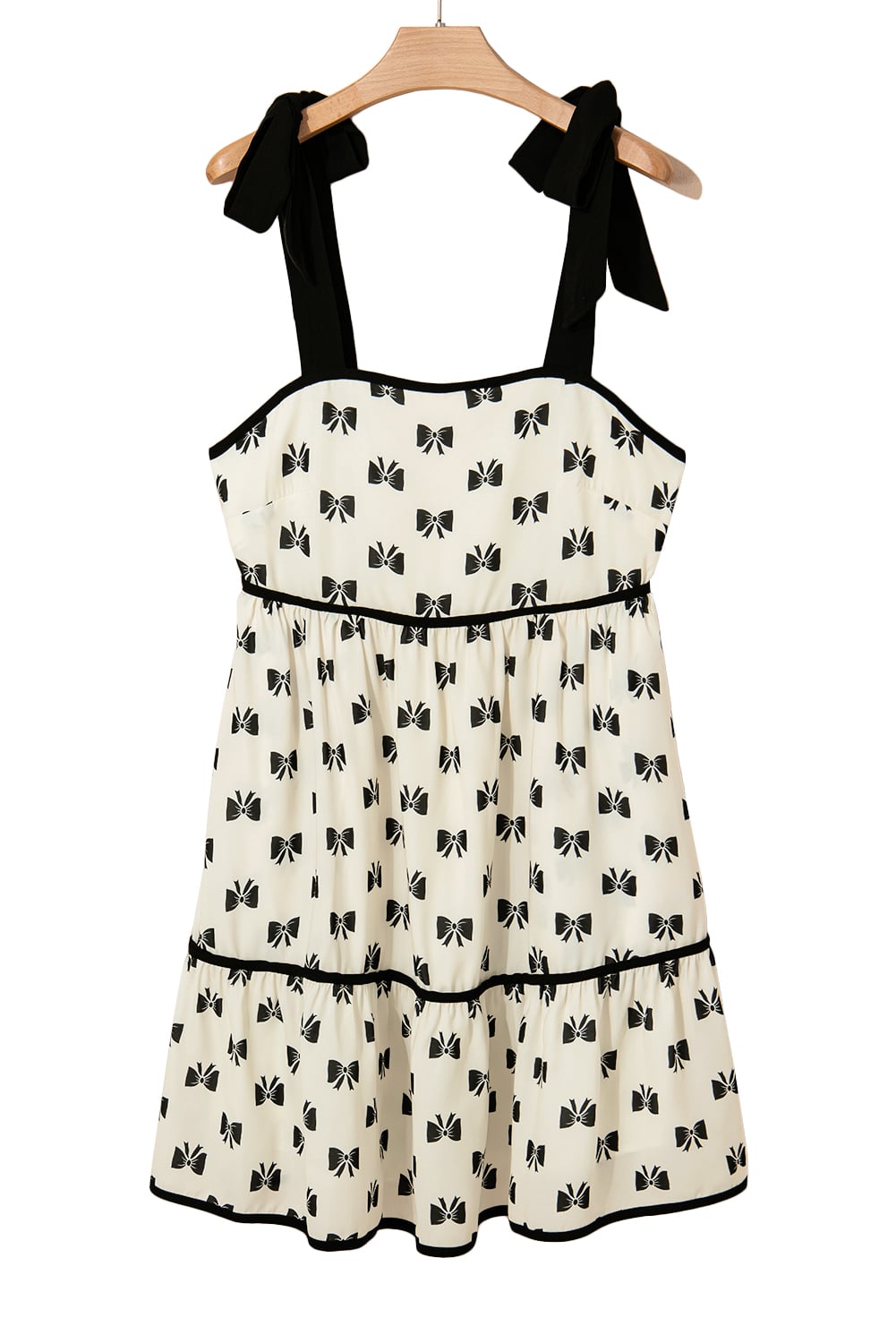 White Bow Knot Color Contrast Trim Knotted Shoulder Mini Dress