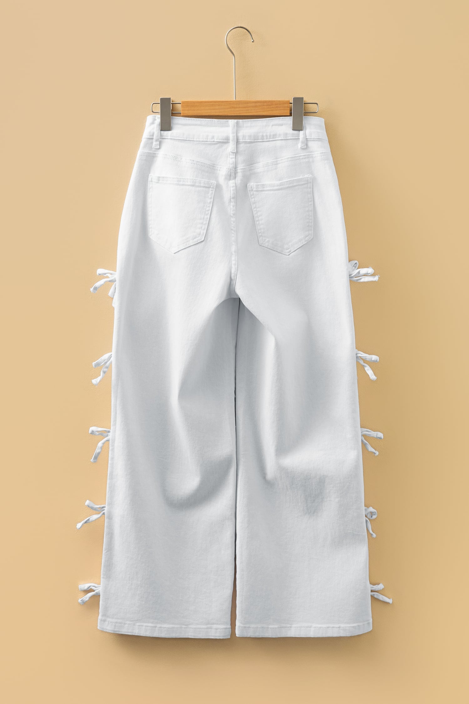 White Bow Knot Side Detail Straight Leg Loose Jeans