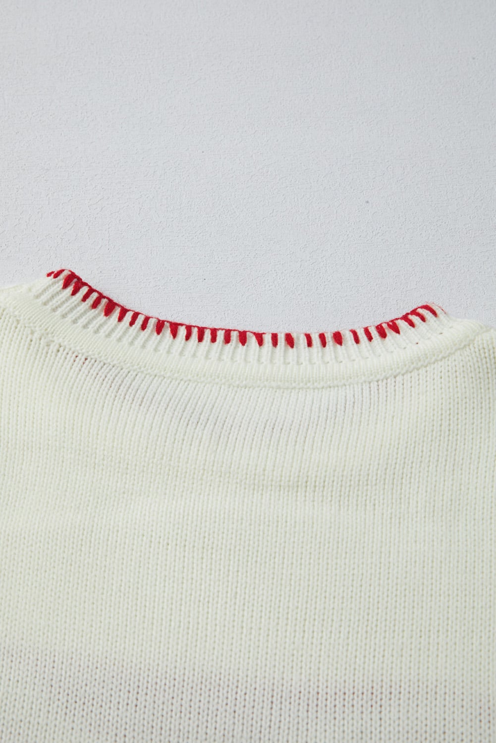White Bow Pattern Contrast Trim Christmas Loose Graphic Sweater