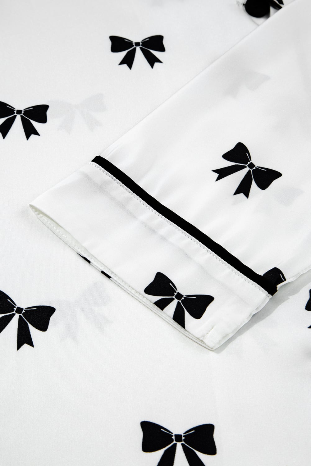 White Bows Print Two Piece Sleepwear