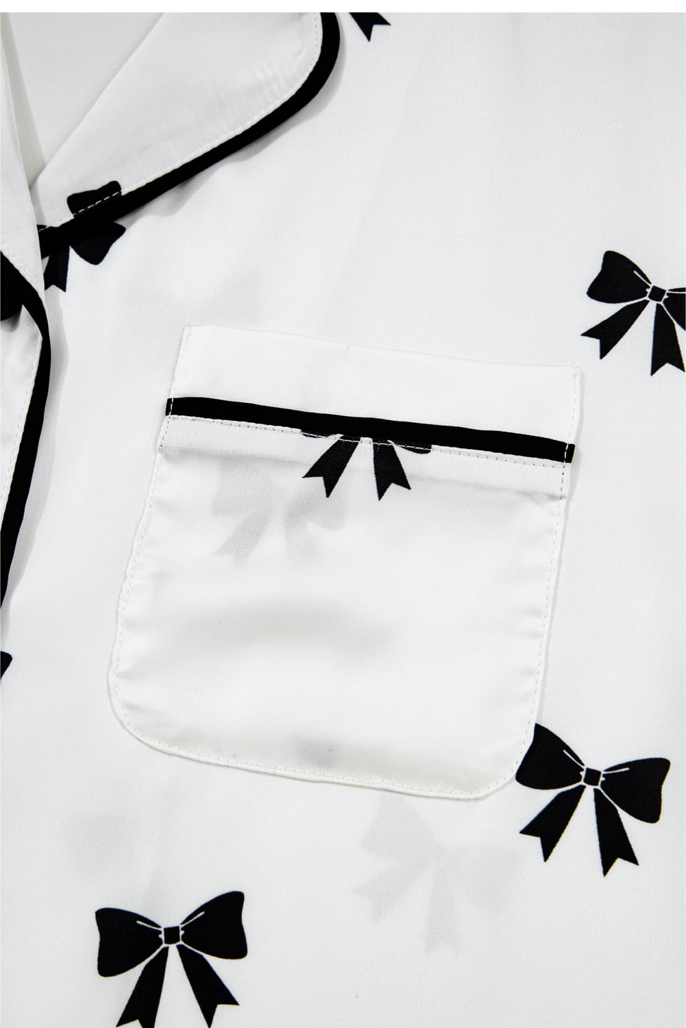 White Bows Print Two Piece Sleepwear