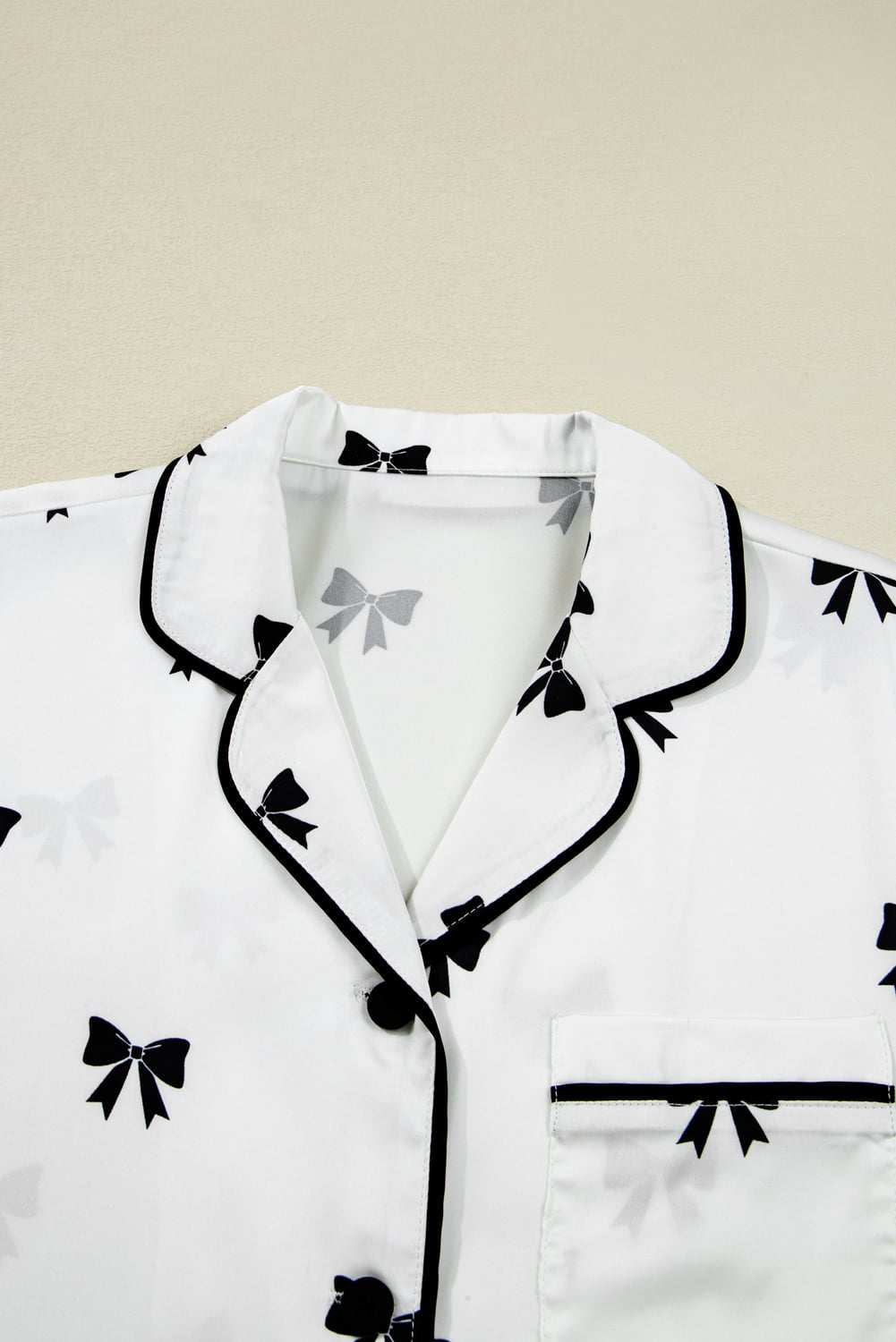White Bows Print Two Piece Sleepwear
