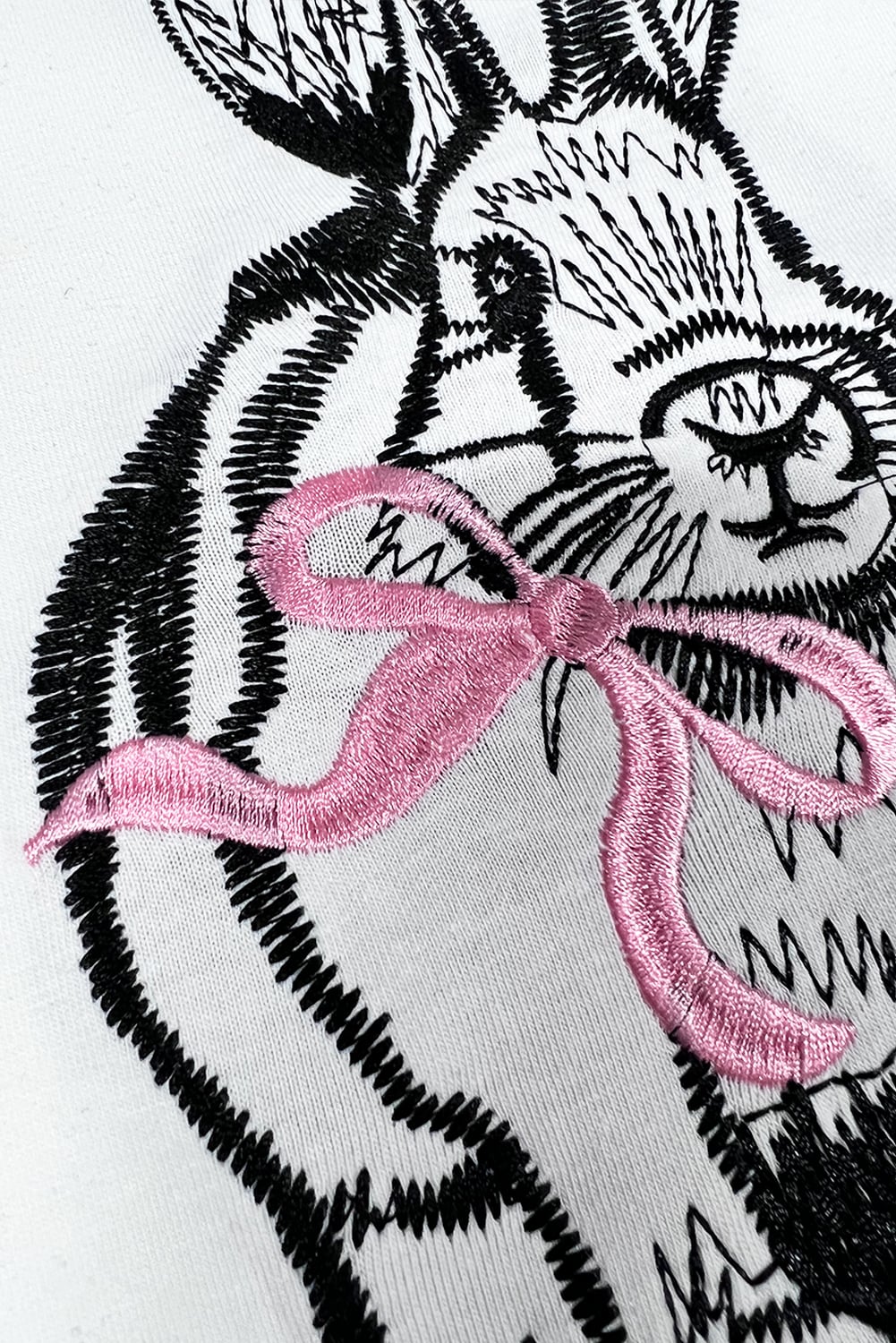White Bunny Embroidered Bow Graphic Tee