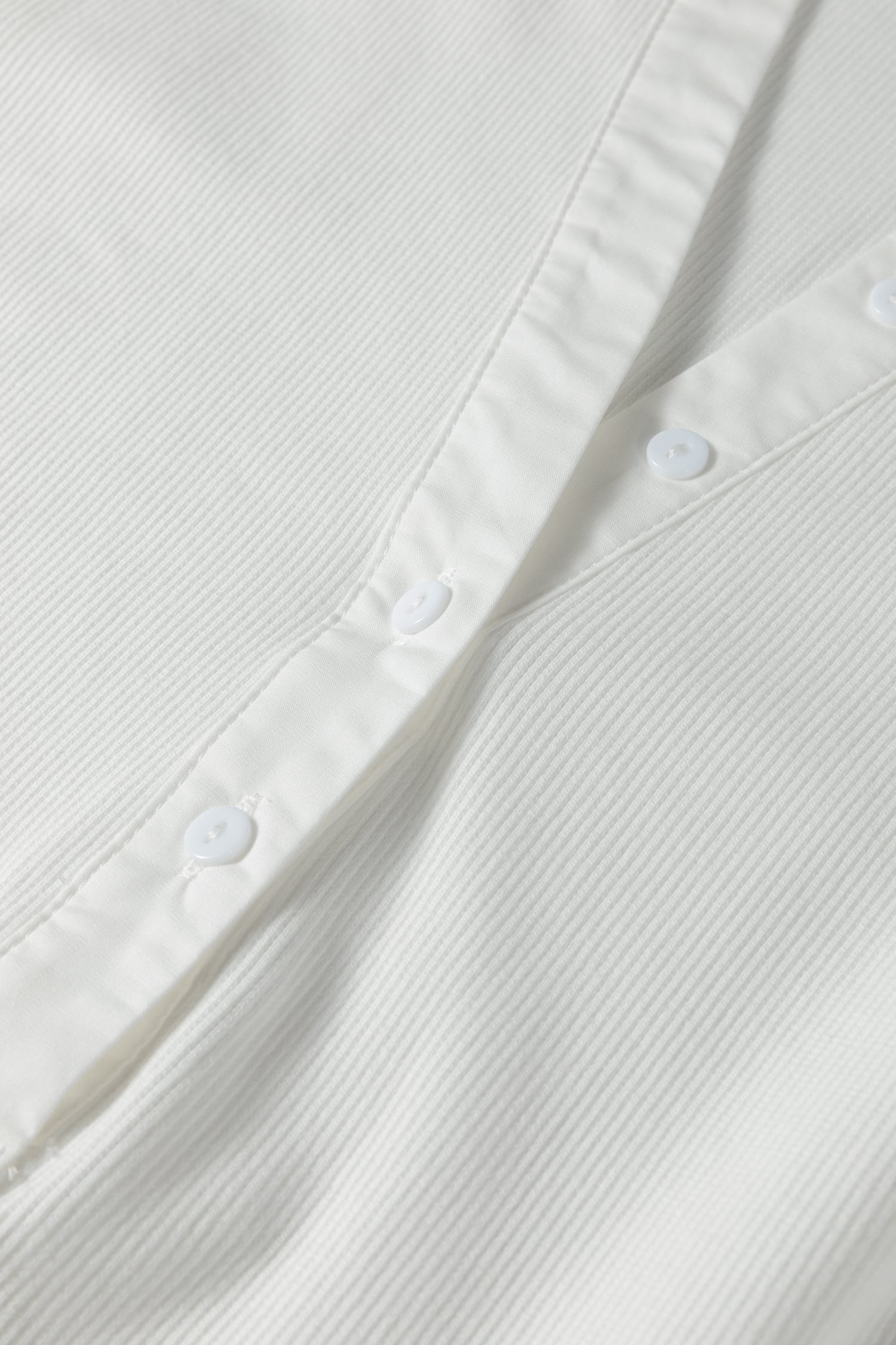 White Button Placket 3/4 Striped Sleeve Patchwork Rib Knit Top