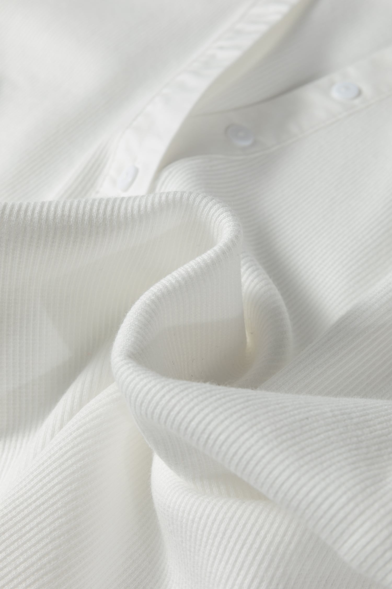 White Button Placket 3/4 Striped Sleeve Patchwork Rib Knit Top