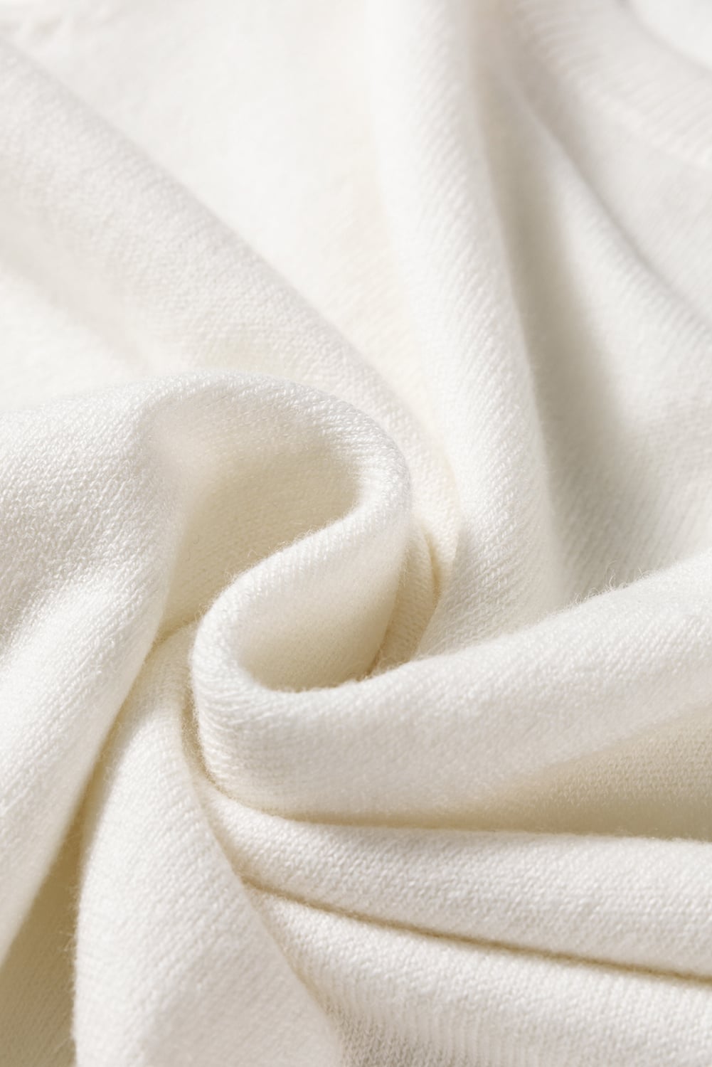 White Button Split Cuffs Round Neck Slim Sweater