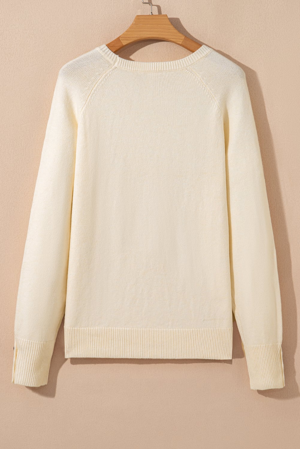 White Buttoned Bishop Sleeve Crew Neck Sweater