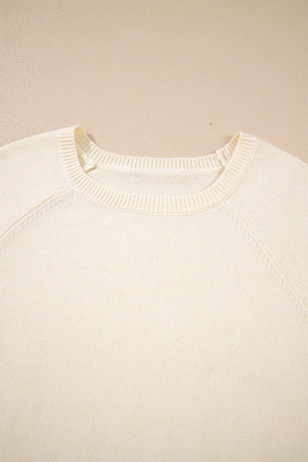 White Buttoned Bishop Sleeve Crew Neck Sweater