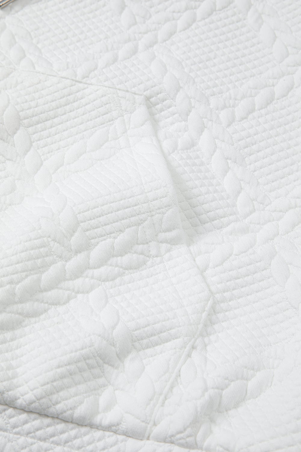 White Cable Lattice Texture Kangaroo Pocket Hoodie