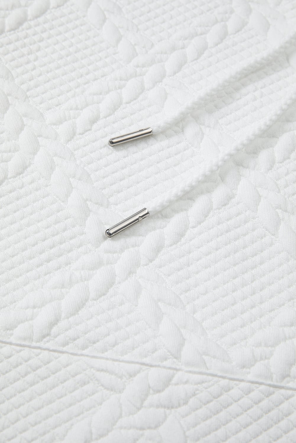 White Cable Lattice Texture Kangaroo Pocket Hoodie